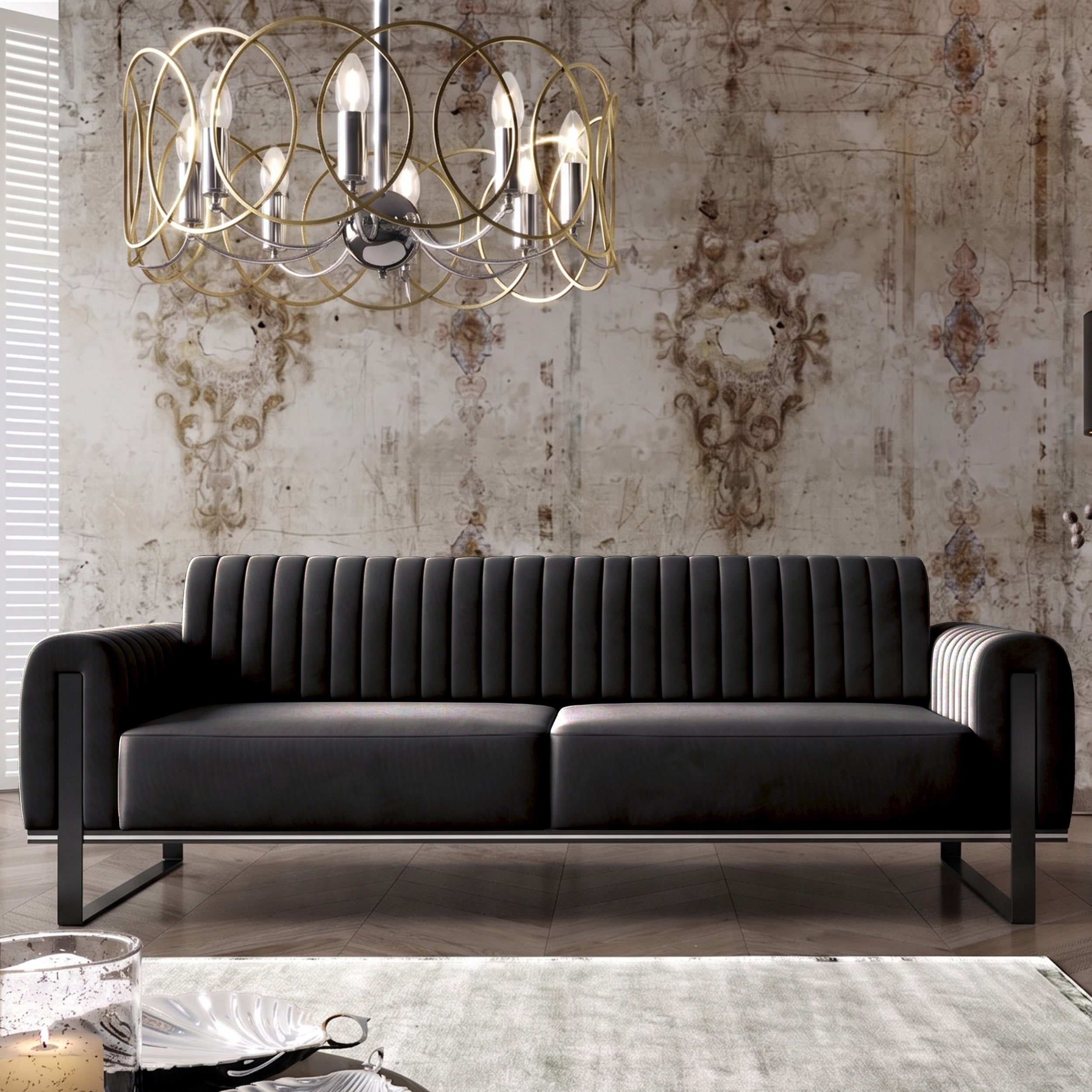 selsey-parissa-dreier-sofa-schwarzer-samt-schwarze-beine image 2