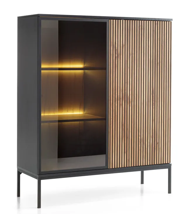 selsey-tosena-vitrine-mit-2-t-ren-und-led-beleuchtung-104-cm-schwarz-wotan-eiche image 1