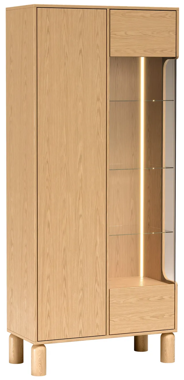 selsey-sanden-hohe-vitrine-zweit-rig-89-cm-eiche-bookmatch-mit-led-beleuchtung-1 image 1