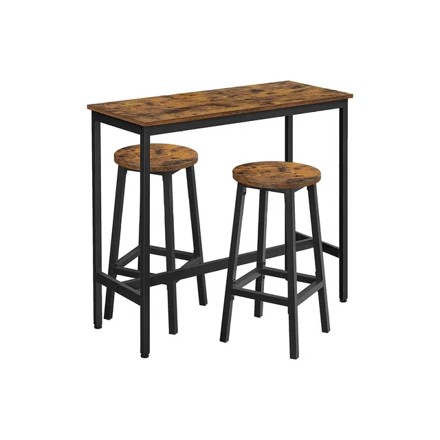 vasagle-bartisch-set-mit-2-barhockern-vintagebraun-schwarz-stehtisch image 1