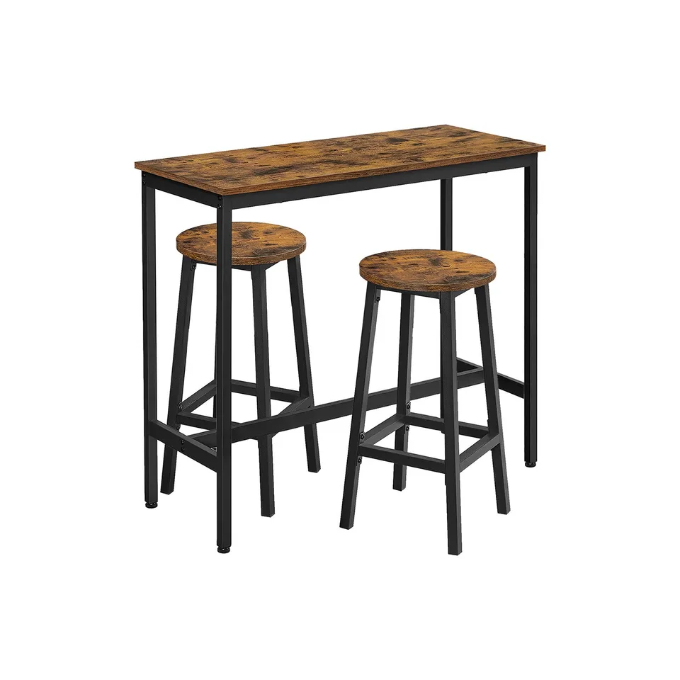 vasagle-bartisch-set-mit-2-barhockern-vintagebraun-schwarz-stehtisch image 1