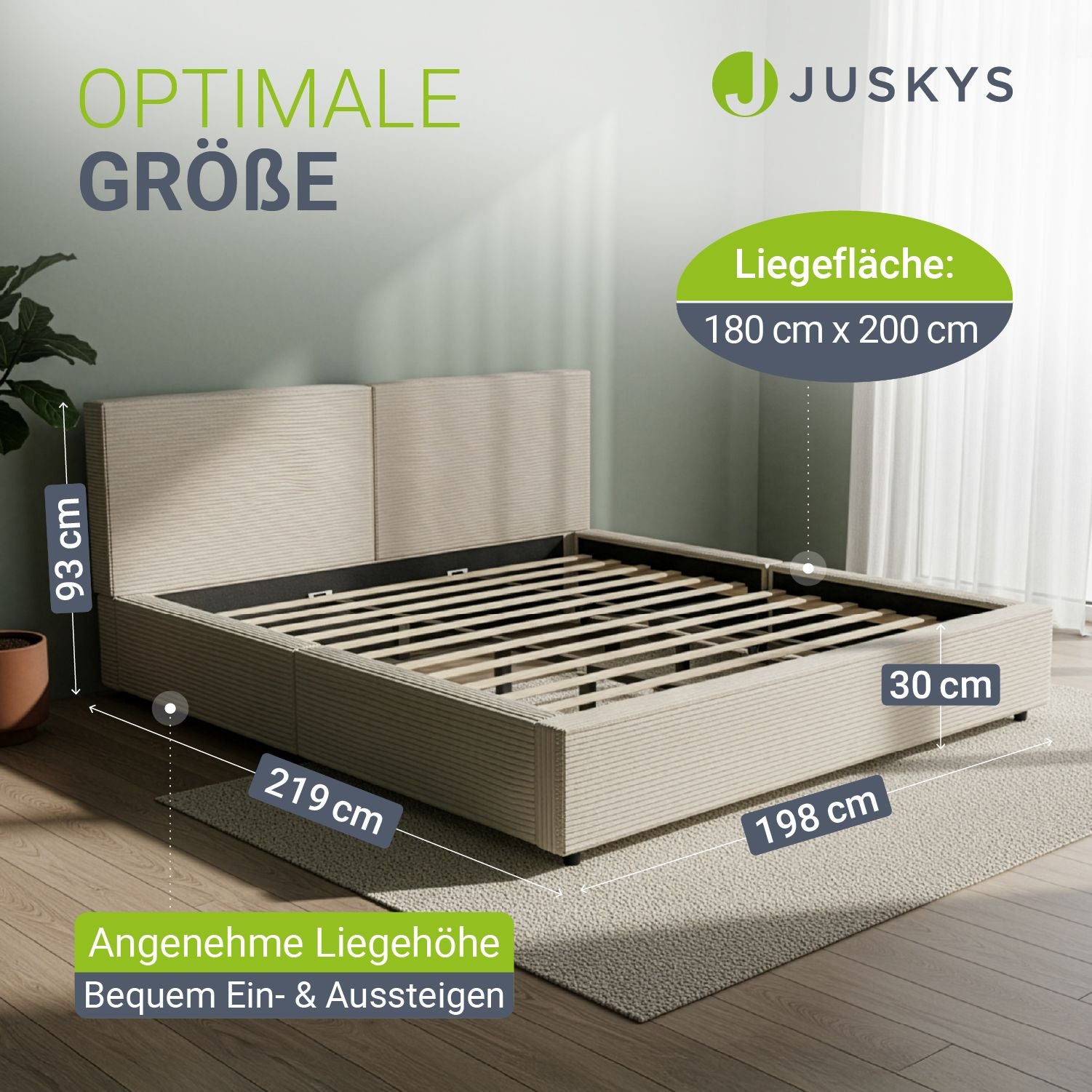 juskys-salerno-polsterbett-180x200-cm-cord-beige-mit-kopf-und-fu-teil image 3