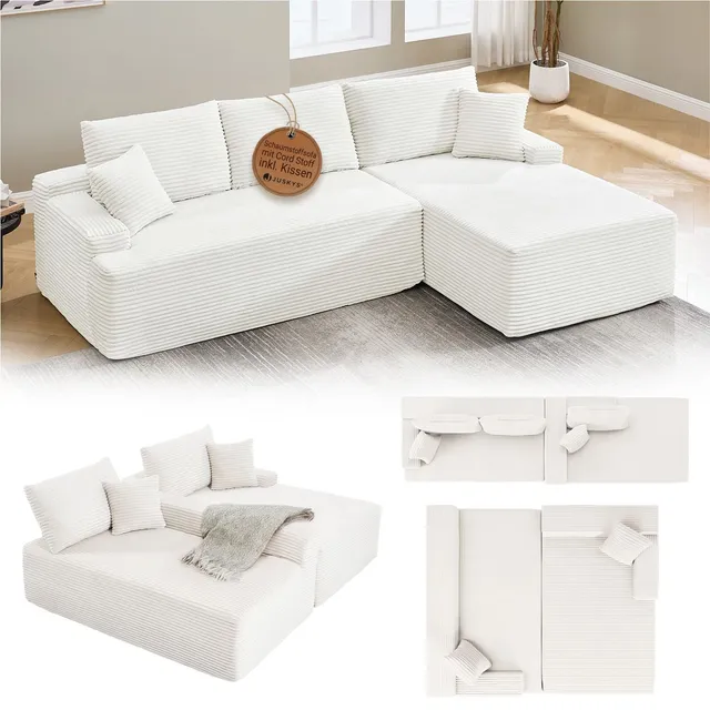 juskys-sofa-coredo-ecksofa-mit-cord-bezug-creme-mit-ottomane-rechts image 1