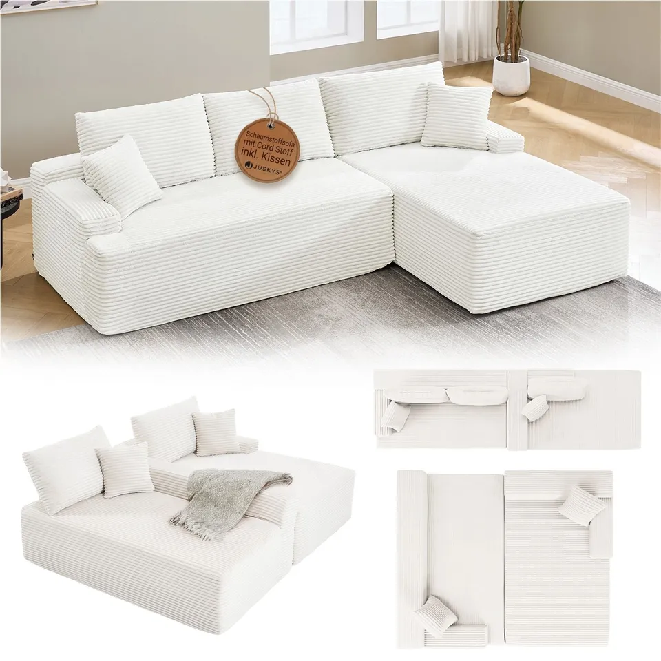 juskys-sofa-coredo-ecksofa-mit-cord-bezug-creme-mit-ottomane-rechts image 1