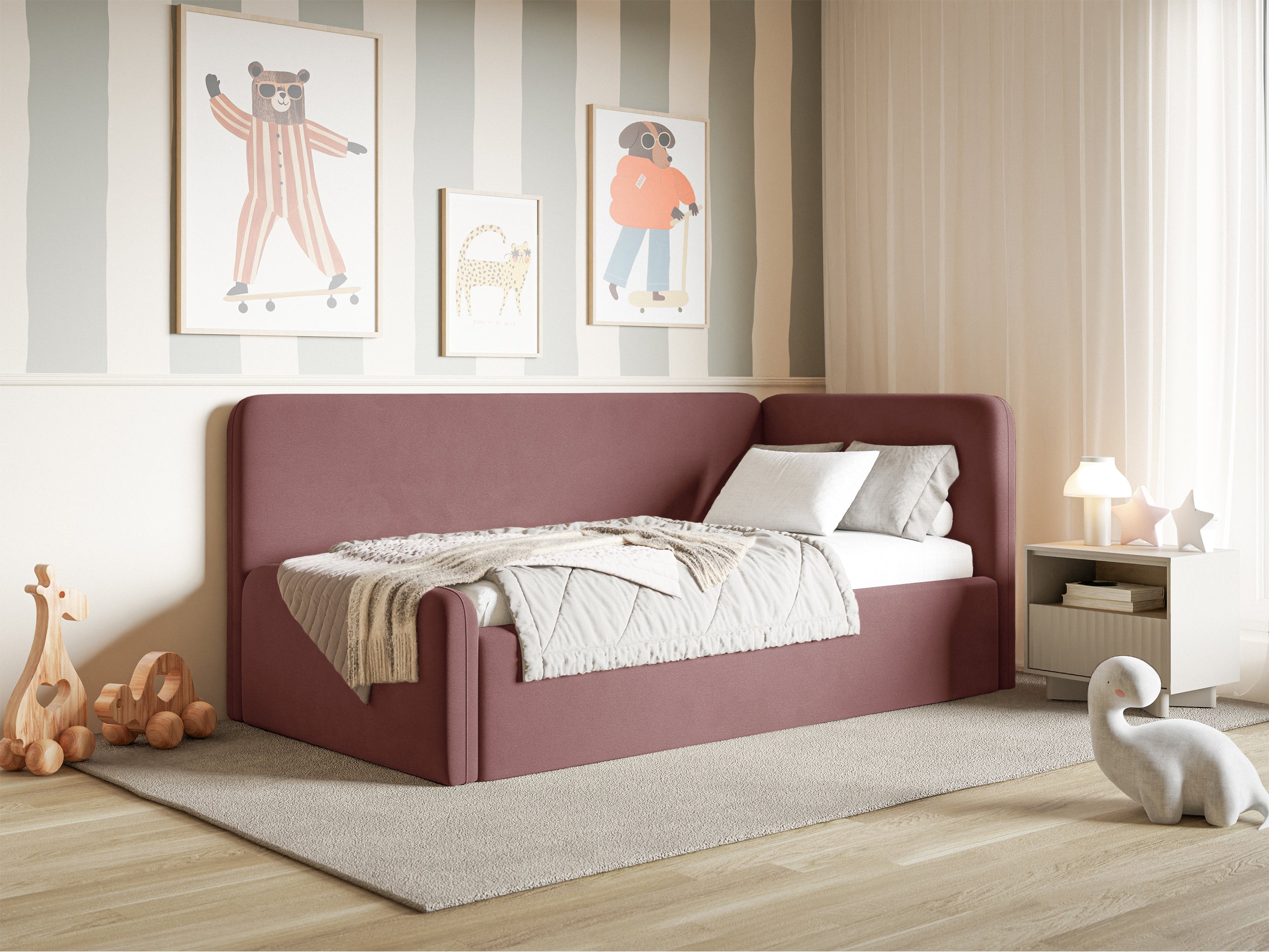 selsey-fanklo-jugendbett-90x200-cm-rechtsseitig-rosa-velours-mit-matratze image 5