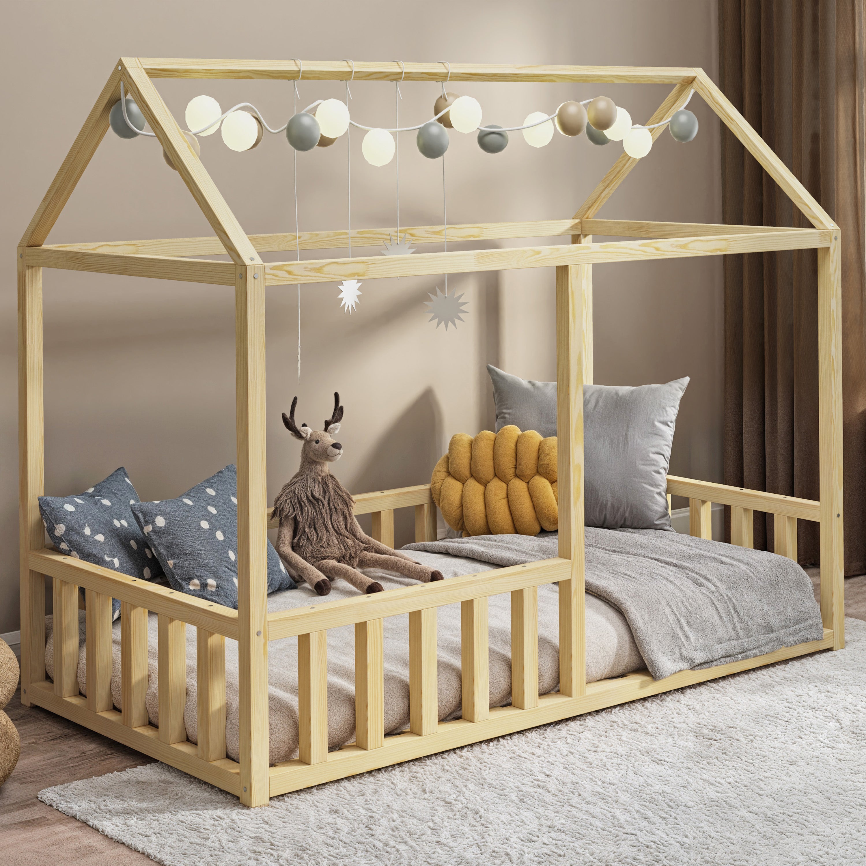 selsey-vistena-hausbett-75x160-cm-mit-kiefernmatratze-natur image 2