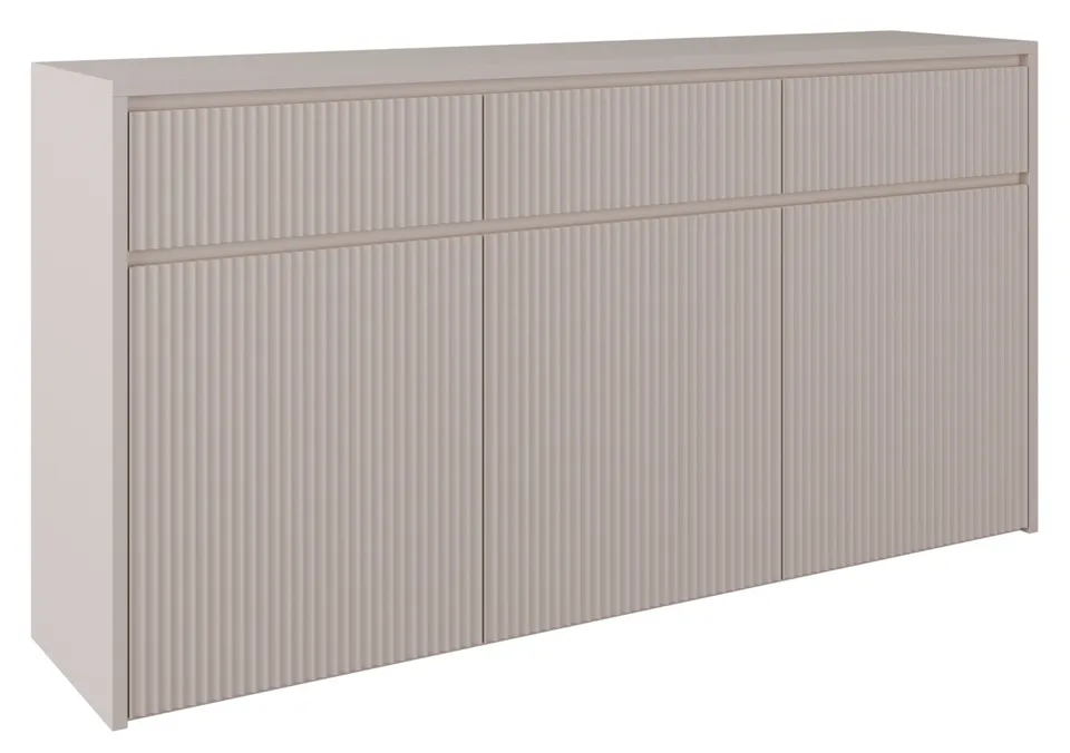 selsey-vemmi-dreht-r-kommode-155-cm-mit-3-schubladen-geriffelte-kaschmir-front image 1