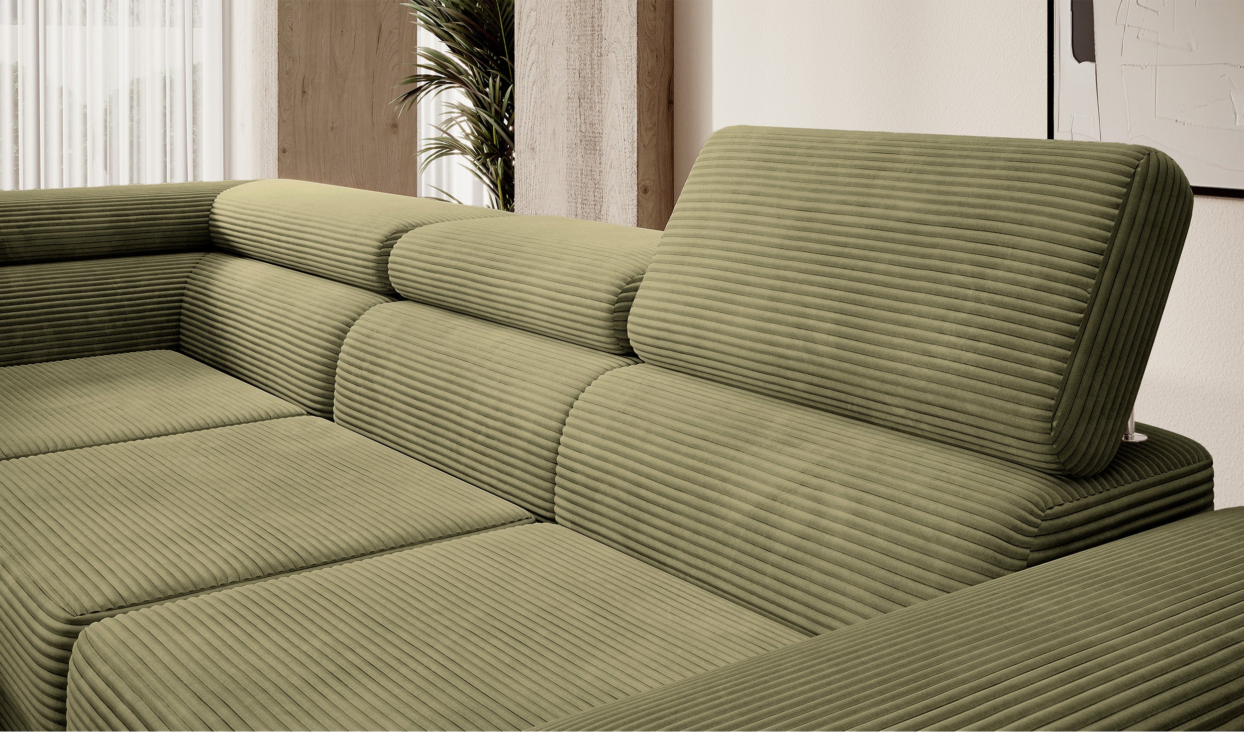 selsey-stevil-ecksofa-l-links-mit-schlaffunktion-und-stauraum-olivgr-ner-cord image 5
