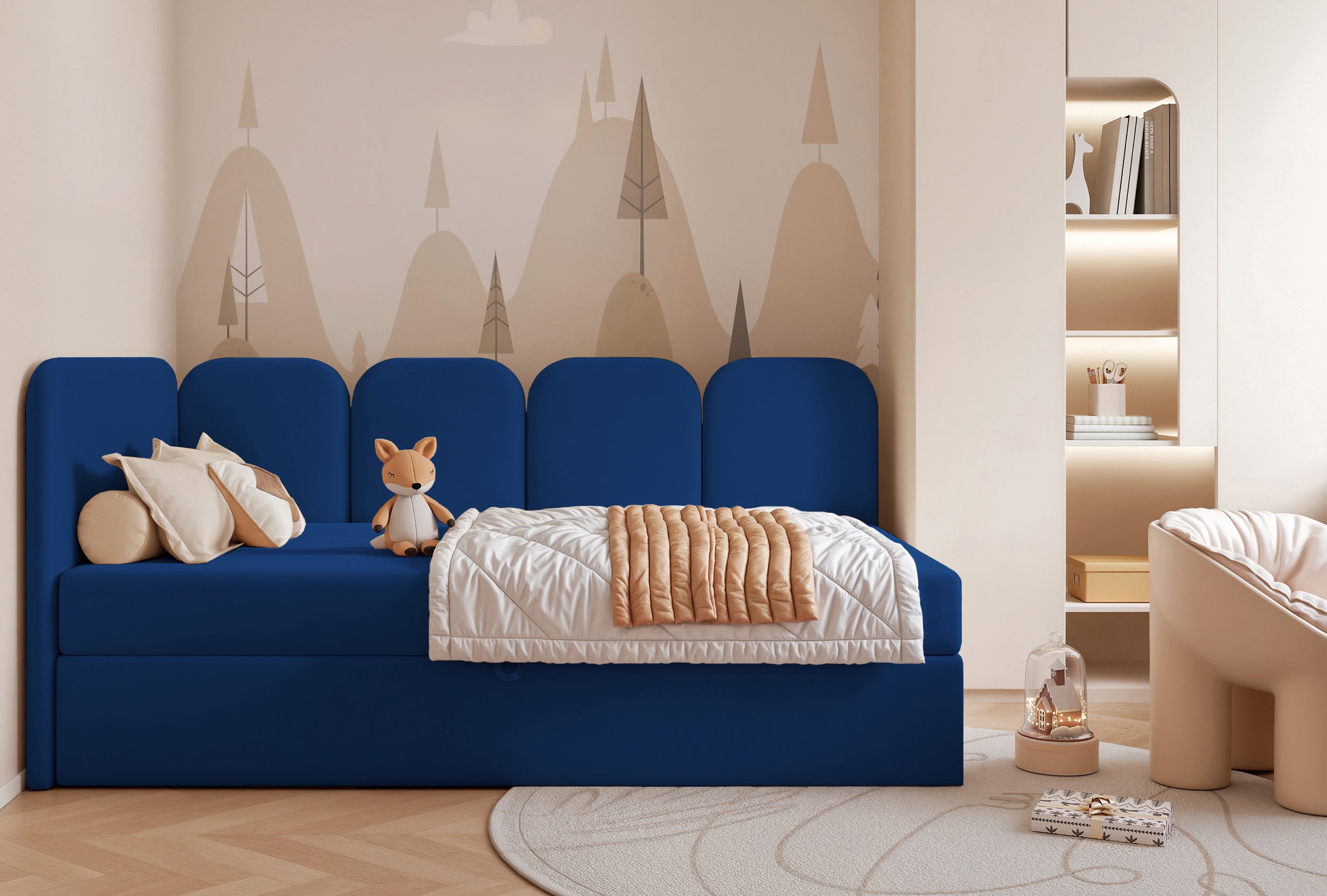 selsey-nubini-jugendbett-90x200-cm-links-mit-stauraum-blau-velours-wasserabweise image 4