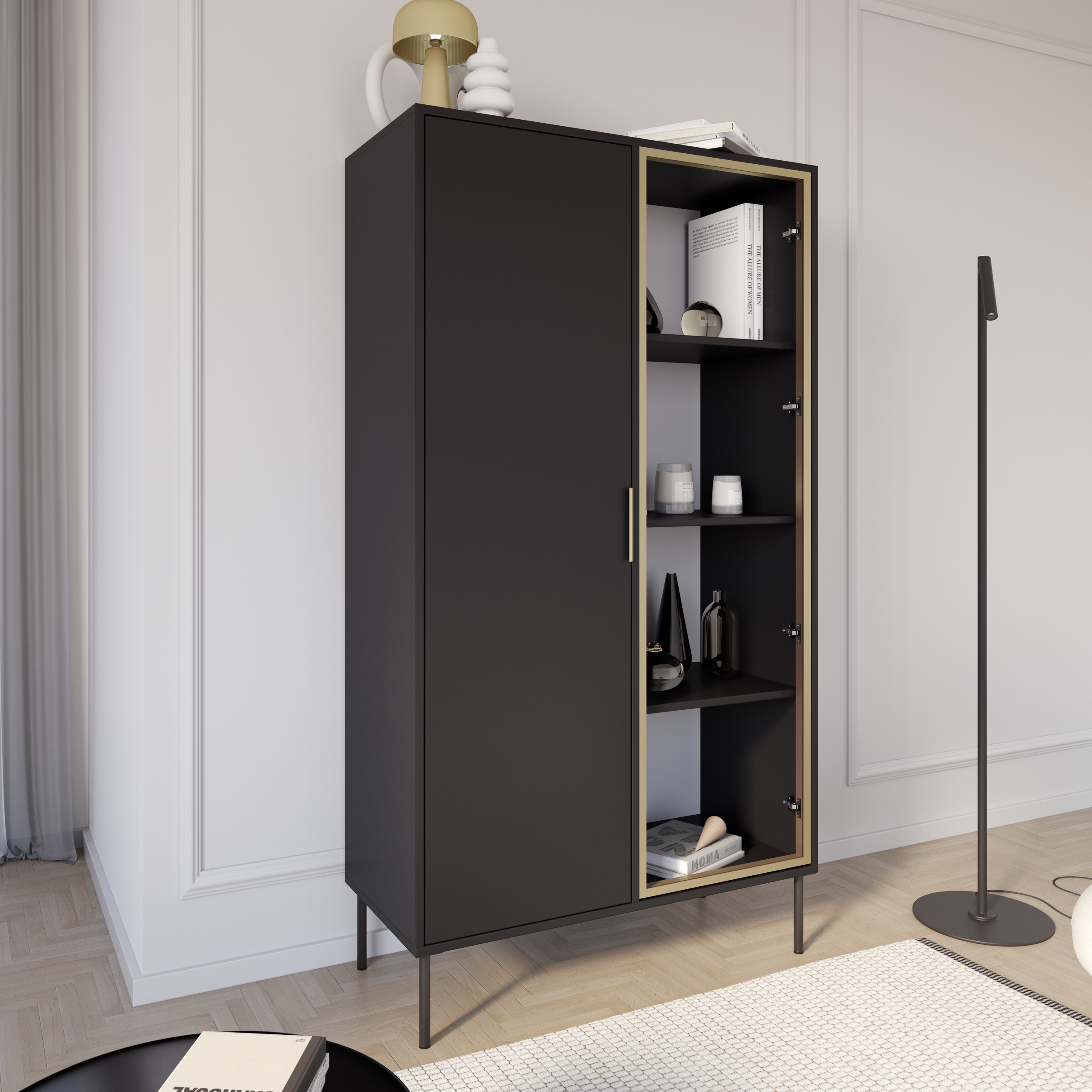 selsey-vena-zweifl-geliger-vitrinenschrank-mit-glasfront-90-cm-schwarz image 5