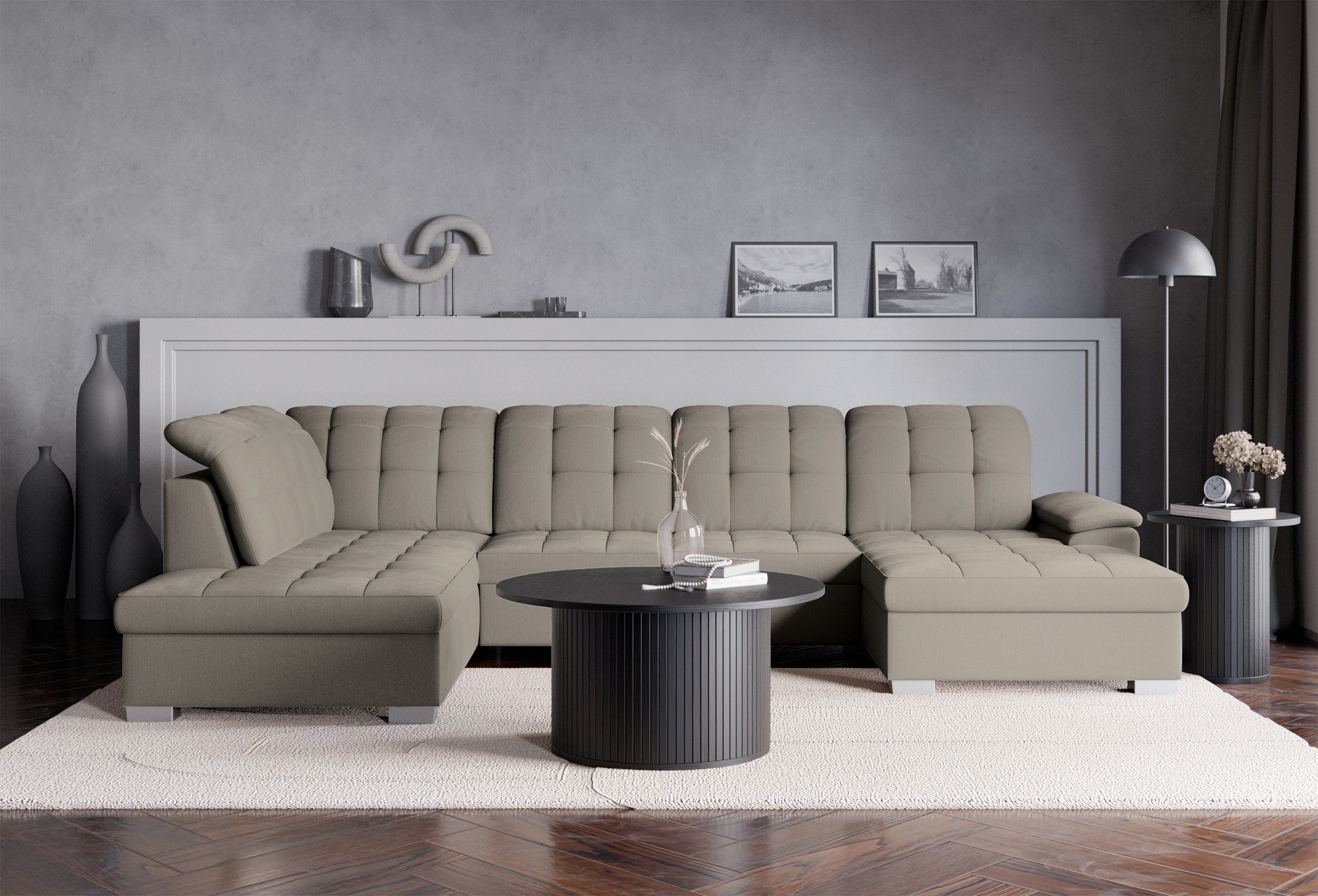 selsey-jamaal-ecksofa-u-rechts-mit-schlaffunktion-grau-beiges-flechtmuster-mit-s image 2