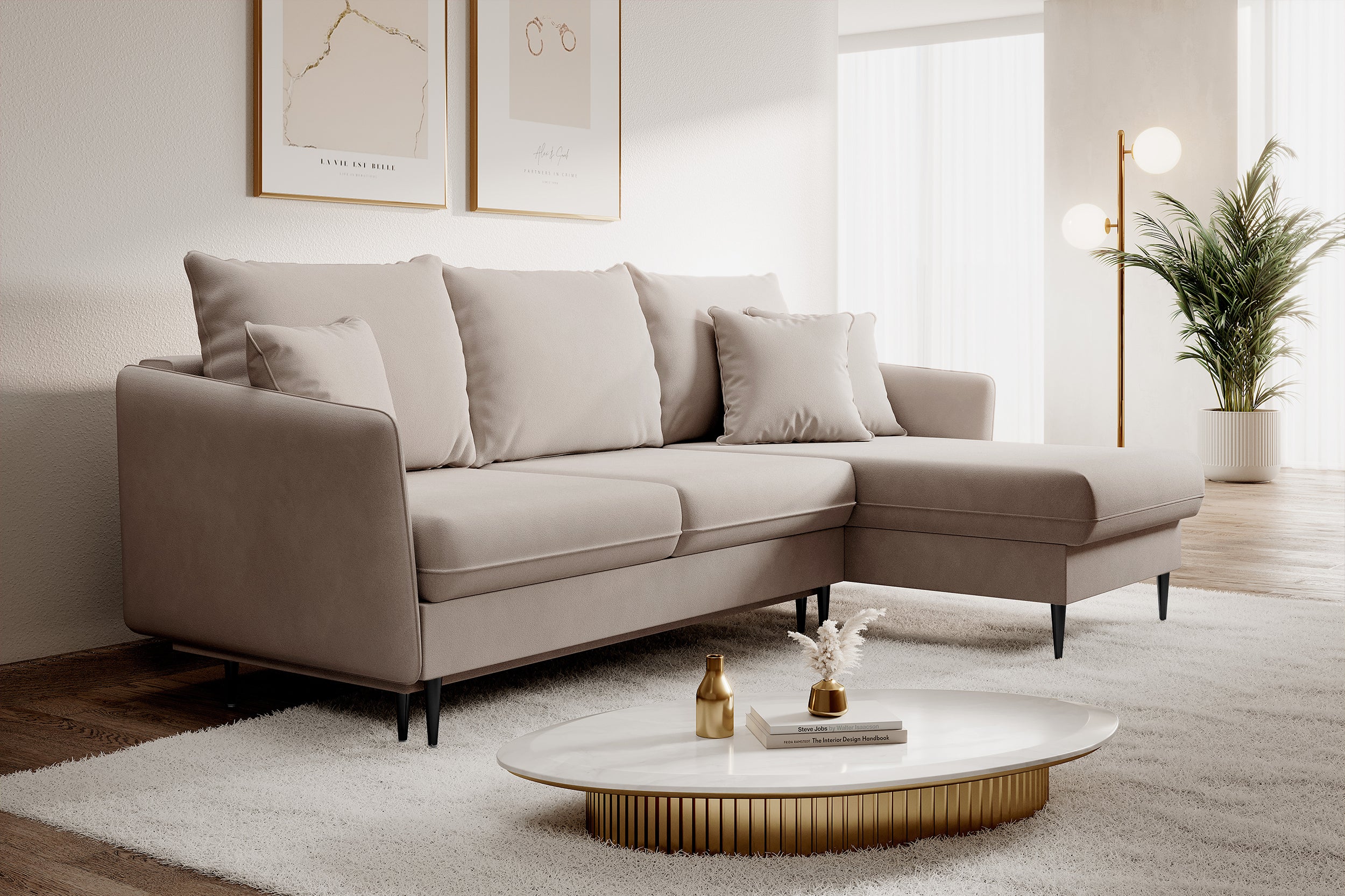 selsey-volio-ecksofa-mit-schlaffunktion-beige-wasserabweisender-samt-schwarze-be image 2