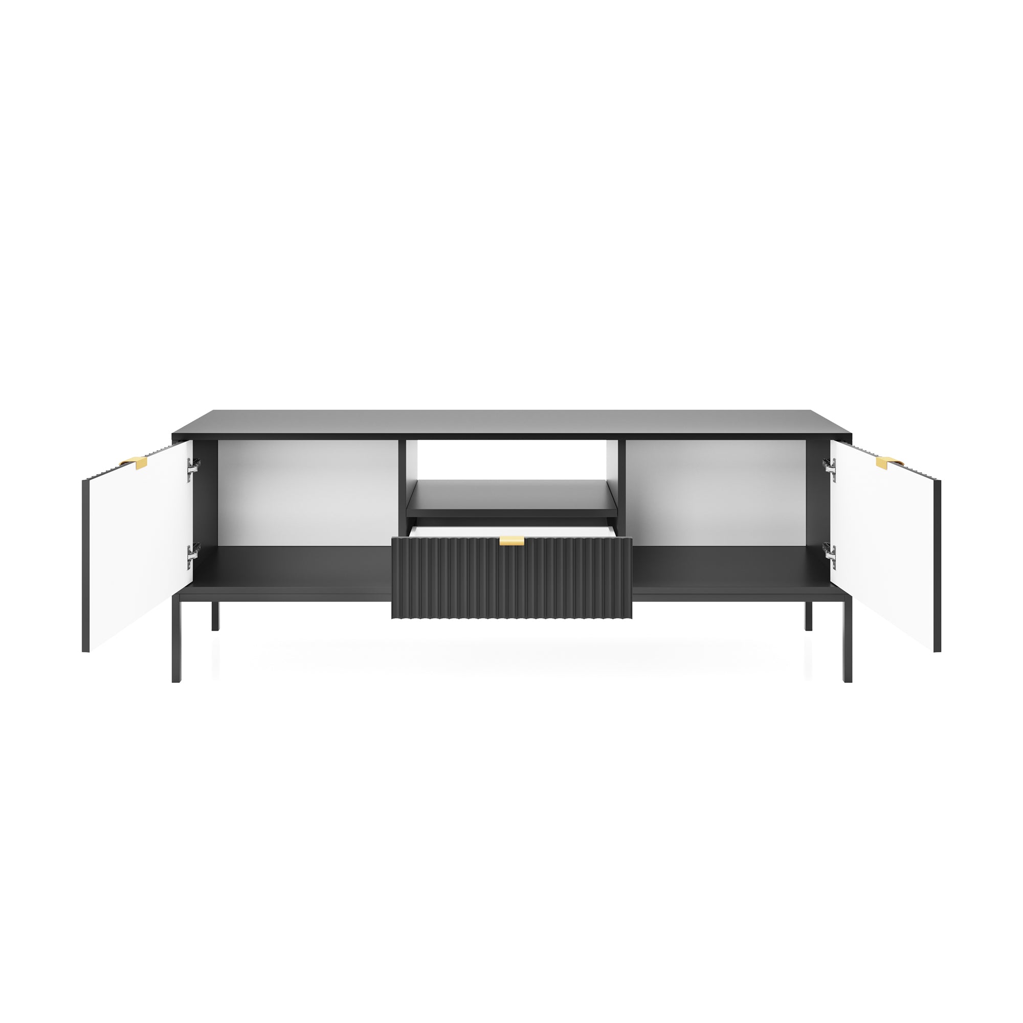 selsey-vellore-tv-schrank-154-cm-schwarz-mit-gerillten-fronten-und-goldenen-grif image 5