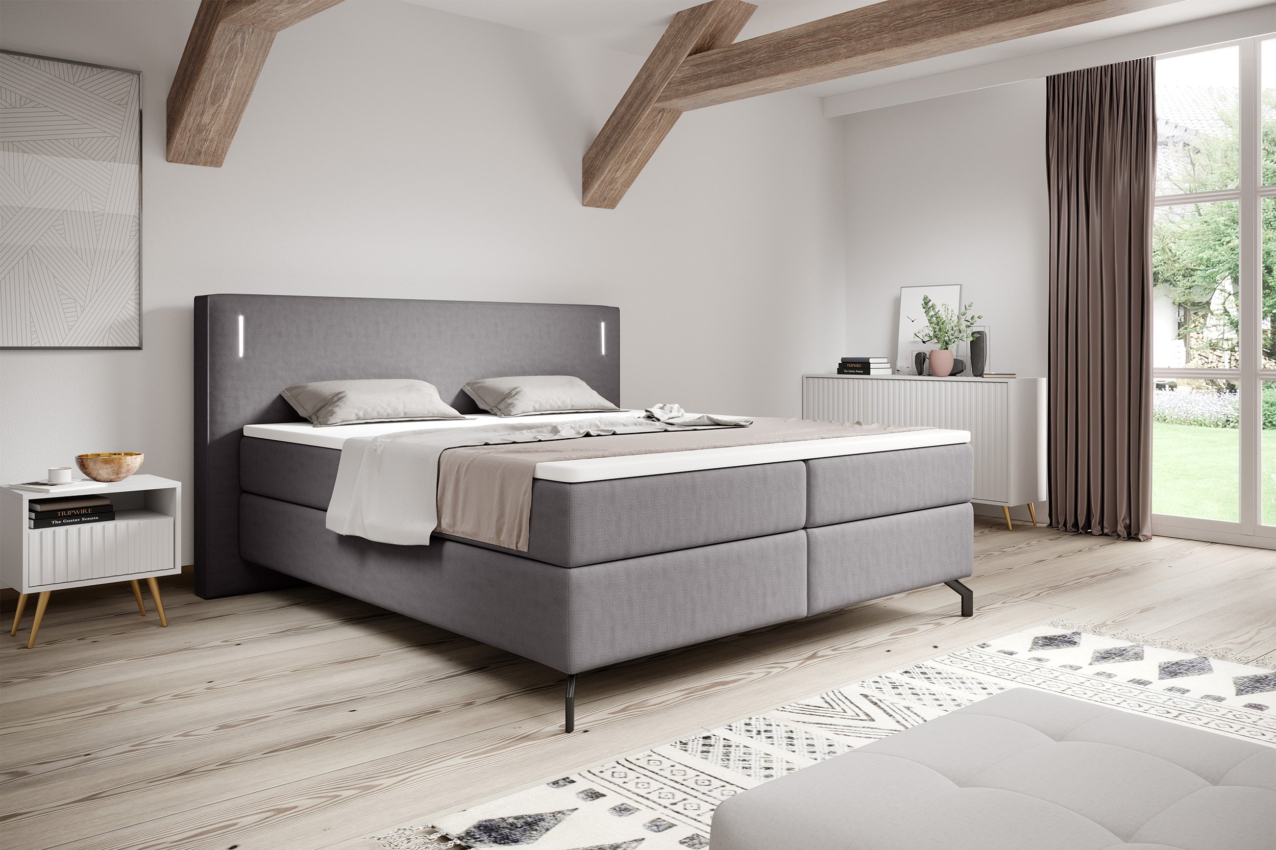 selsey-lanko-kontinentales-bett-140x200-cm-mit-topper-und-beleuchtung-grauer-sam image 2