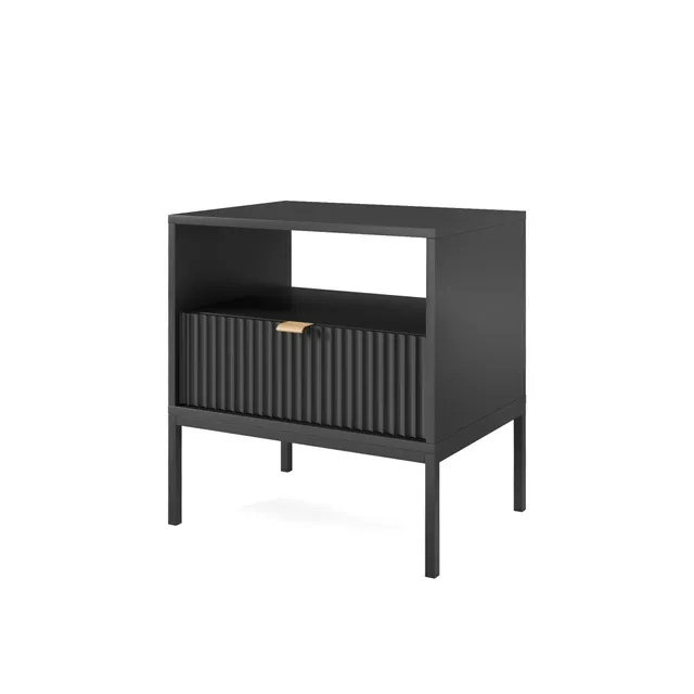 selsey-vellore-nachttisch-54-cm-schwarz-mit-geriffelter-front-und-goldenem-griff image 1