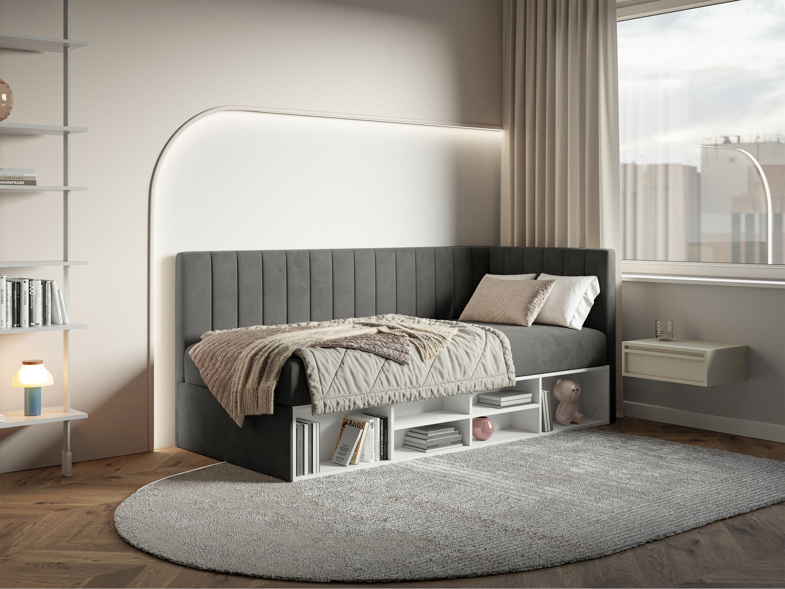 selsey-ventrio-jugendbett-90x200-cm-rechts-mit-stauraum-und-regalen-dunkelgrauer image 2