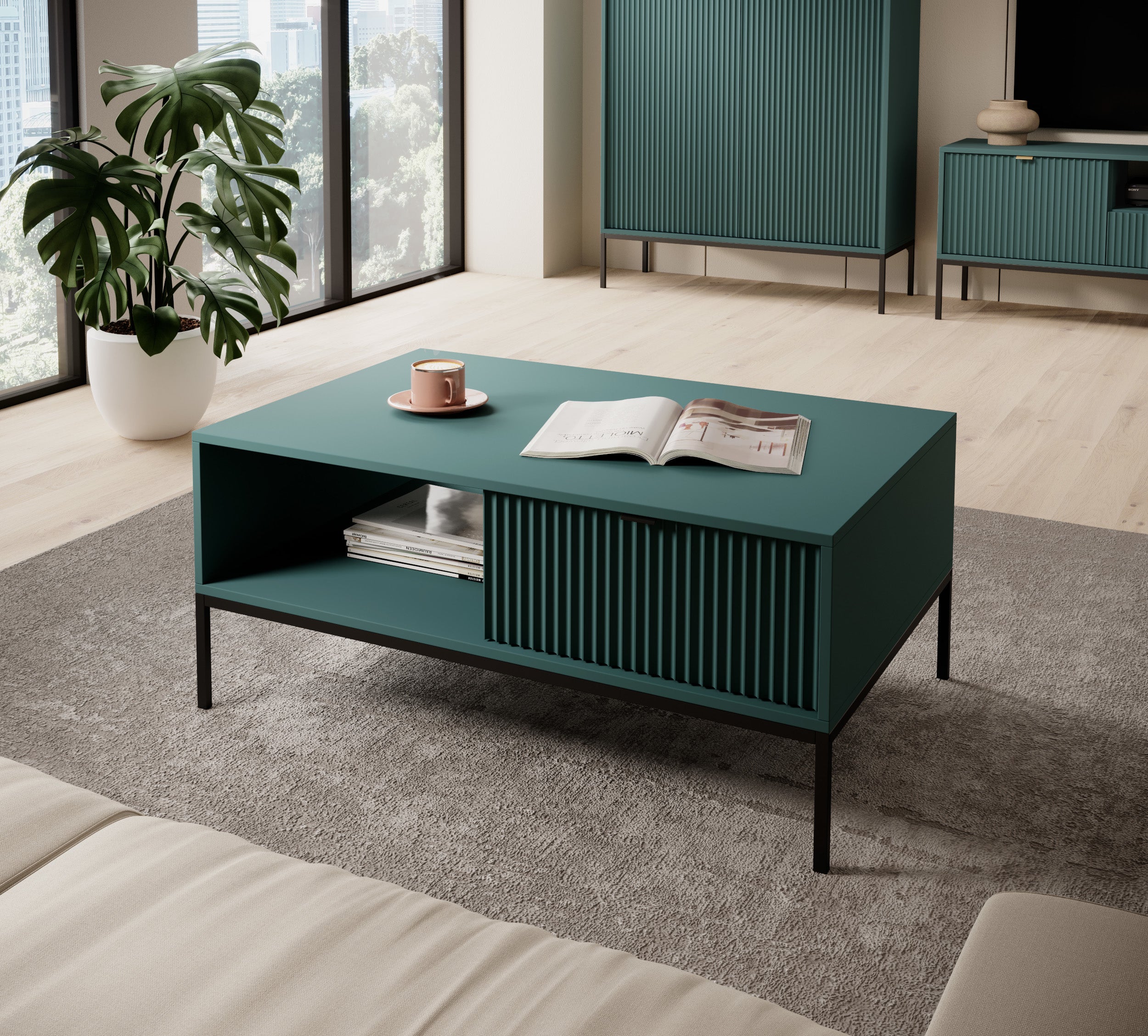 selsey-vellore-couchtisch-104x68-cm-gr-n-mit-schublade-geriffelt image 2