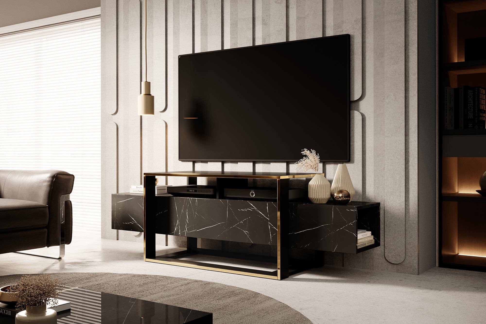 selsey-excelsum-tv-schrank-160-cm-schwarzer-marmor-mit-abschlie-barem-fach image 3