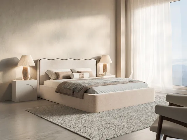 selsey-duney-gepolstertes-bett-160x200-cm-mit-stauraum-hellbeiges-flechtmuster image 1