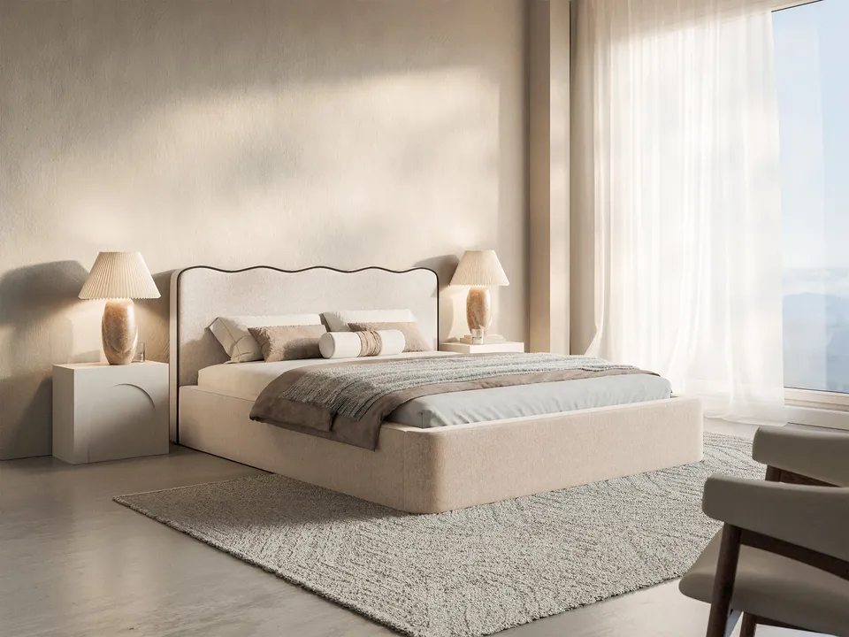 selsey-duney-gepolstertes-bett-160x200-cm-mit-stauraum-hellbeiges-flechtmuster image 1