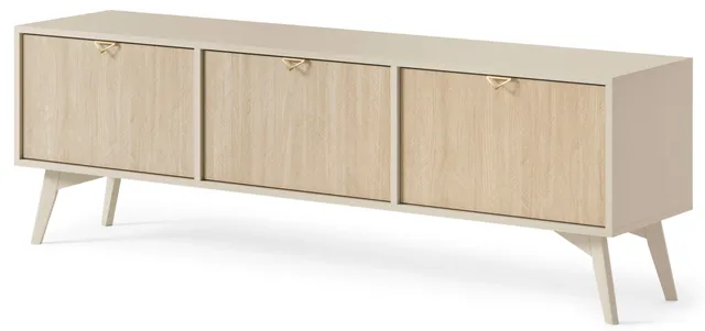 selsey-favoria-tv-schrank-158-cm-beige-scandi-fischgr-t-mit-goldenen-griffen image 1