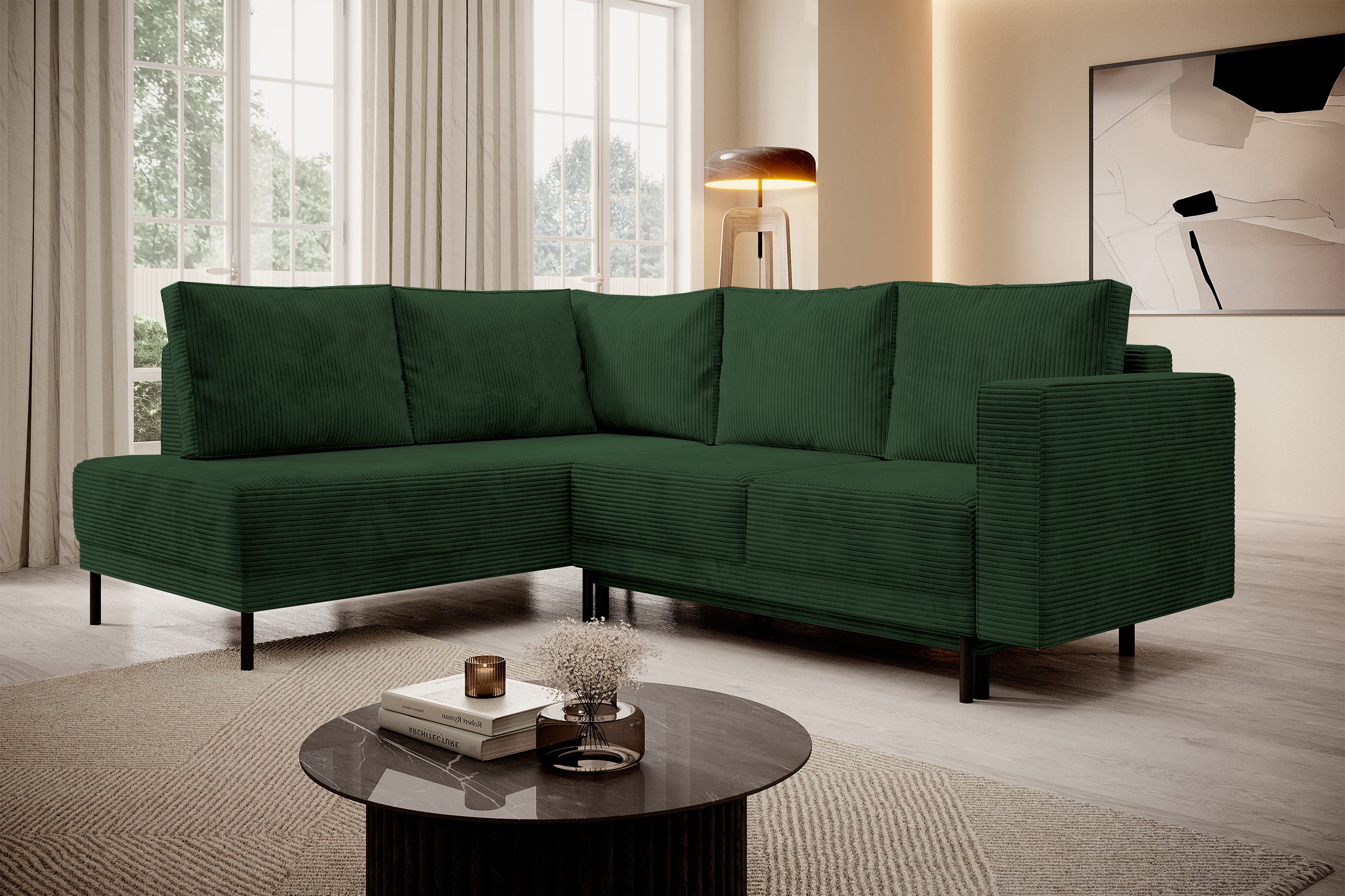 selsey-rodario-ecksofa-links-mit-schlaffunktion-und-bettkasten-dunkelgr-ner-cord image 2