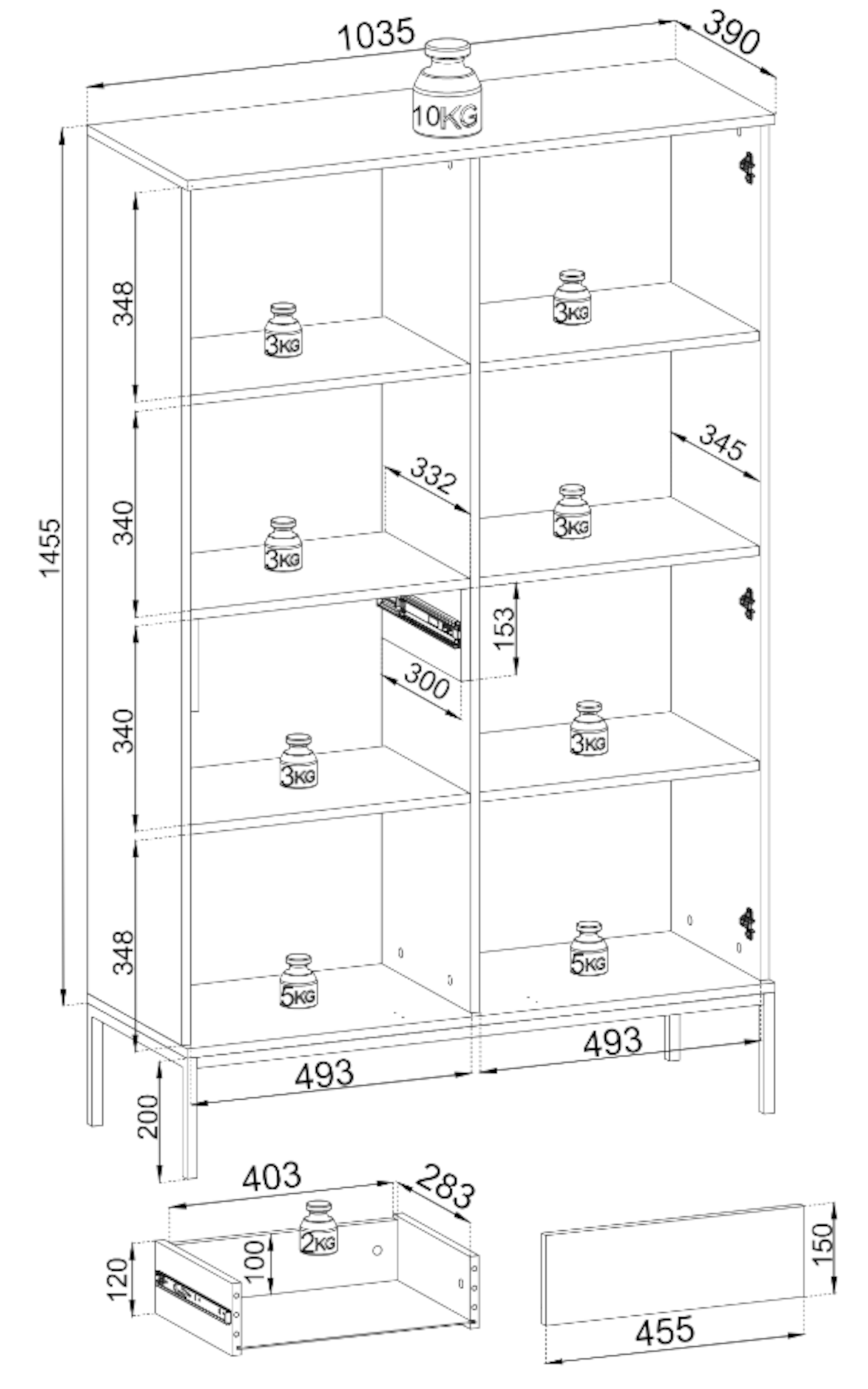 selsey-tosena-hohe-vitrine-104-cm-mit-zwei-t-ren-schublade-und-led-kaschmir image 7