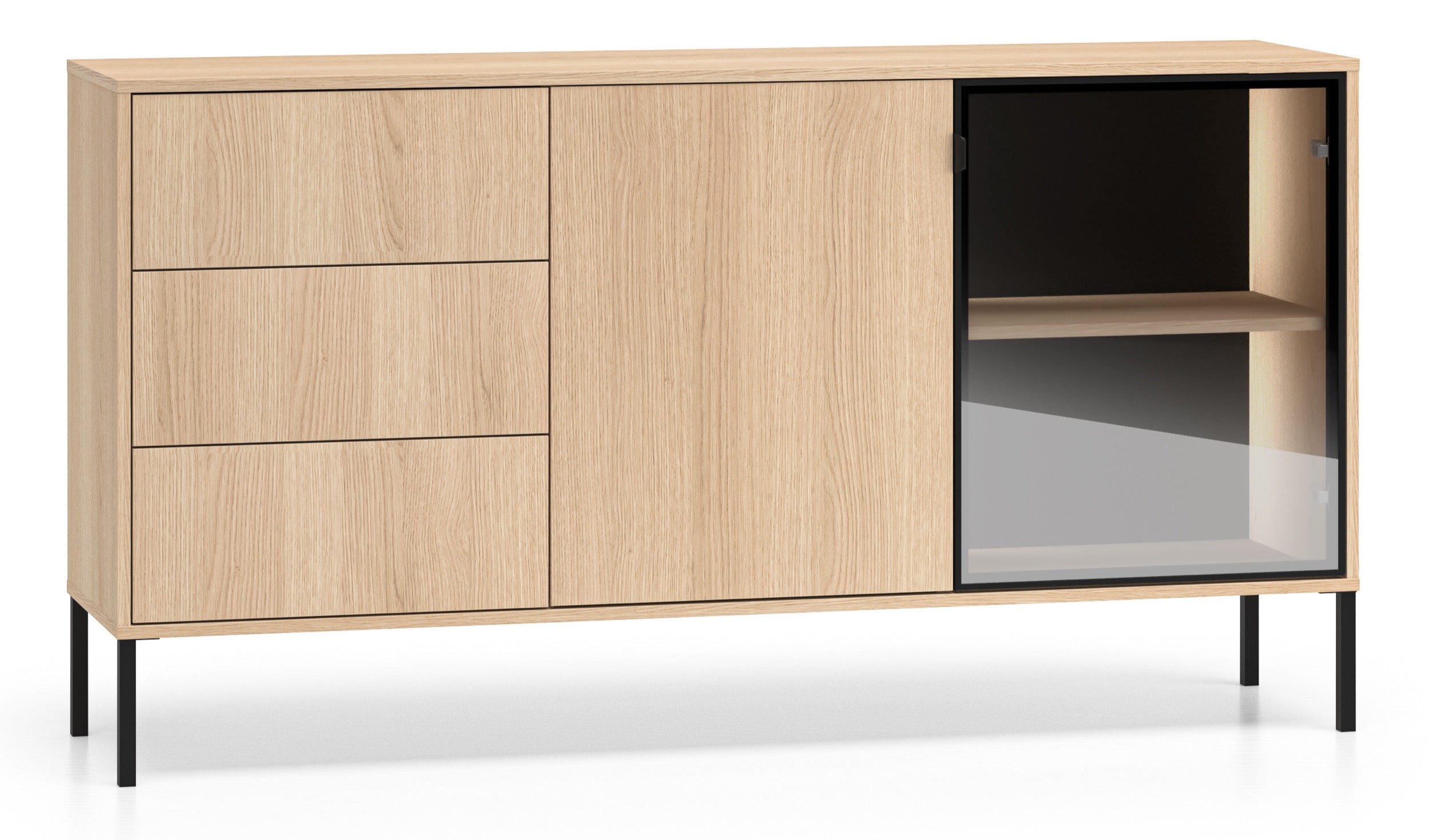 selsey-barnee-zweit-rige-kommode-160-cm-lindberg-eiche-mit-schubladen-und-beleuc image 1