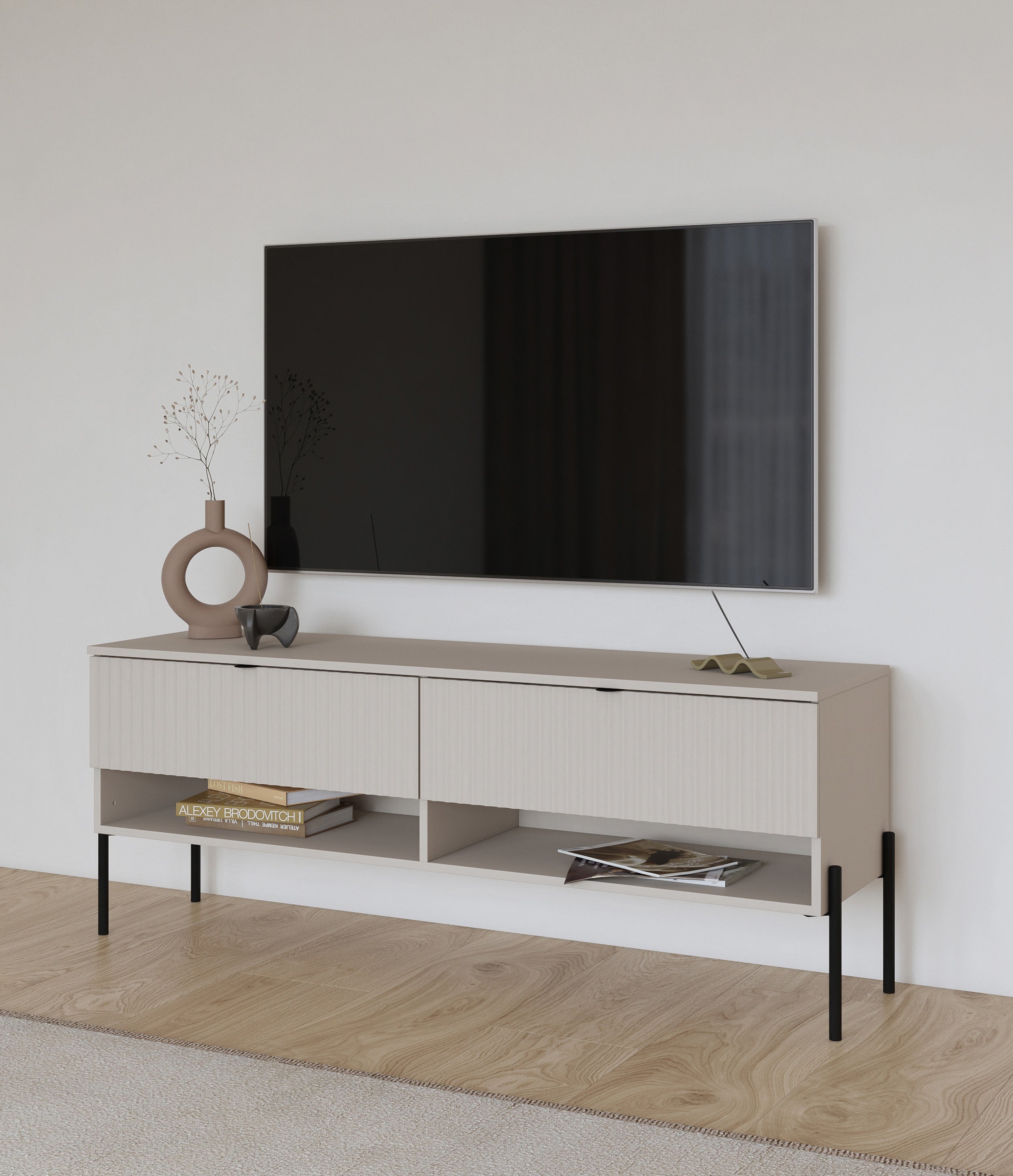 selsey-ore-tv-schrank-140-cm-kaschmir-mit-geriffelter-front-und-zwei-schubladen image 7