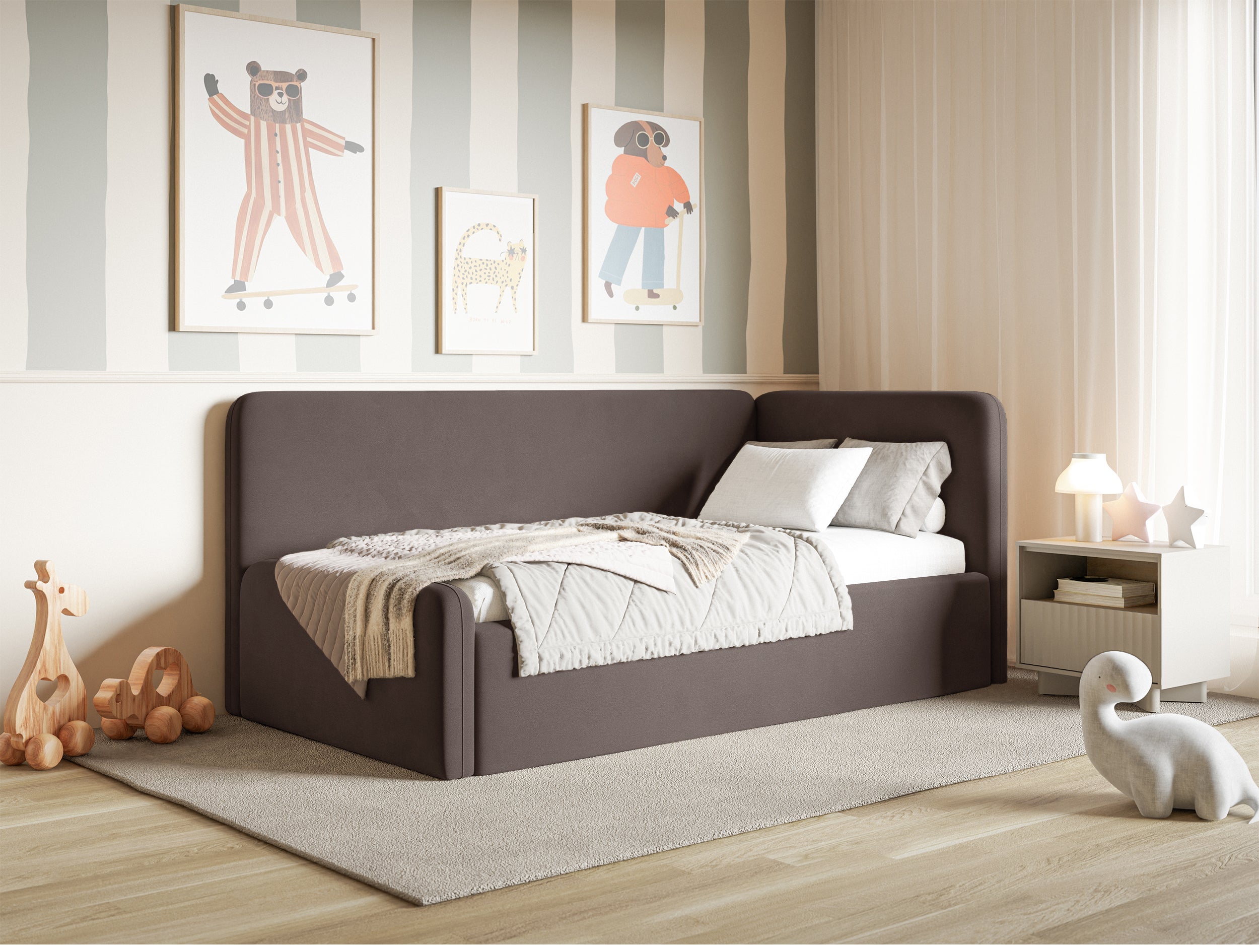 selsey-fanklo-jugendbett-90x200-cm-rechts-mit-stauraum-brauner-velours image 2