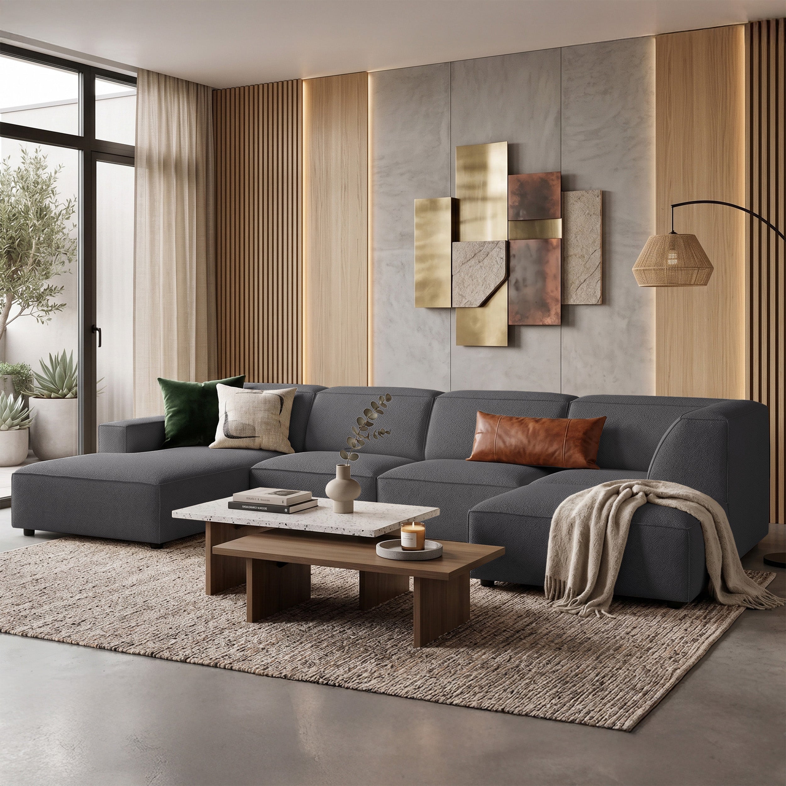 selsey-sellmo-u-form-ecksofa-modular-rechts-mit-hocker-dunkelgrau-chenille-hydro image 2