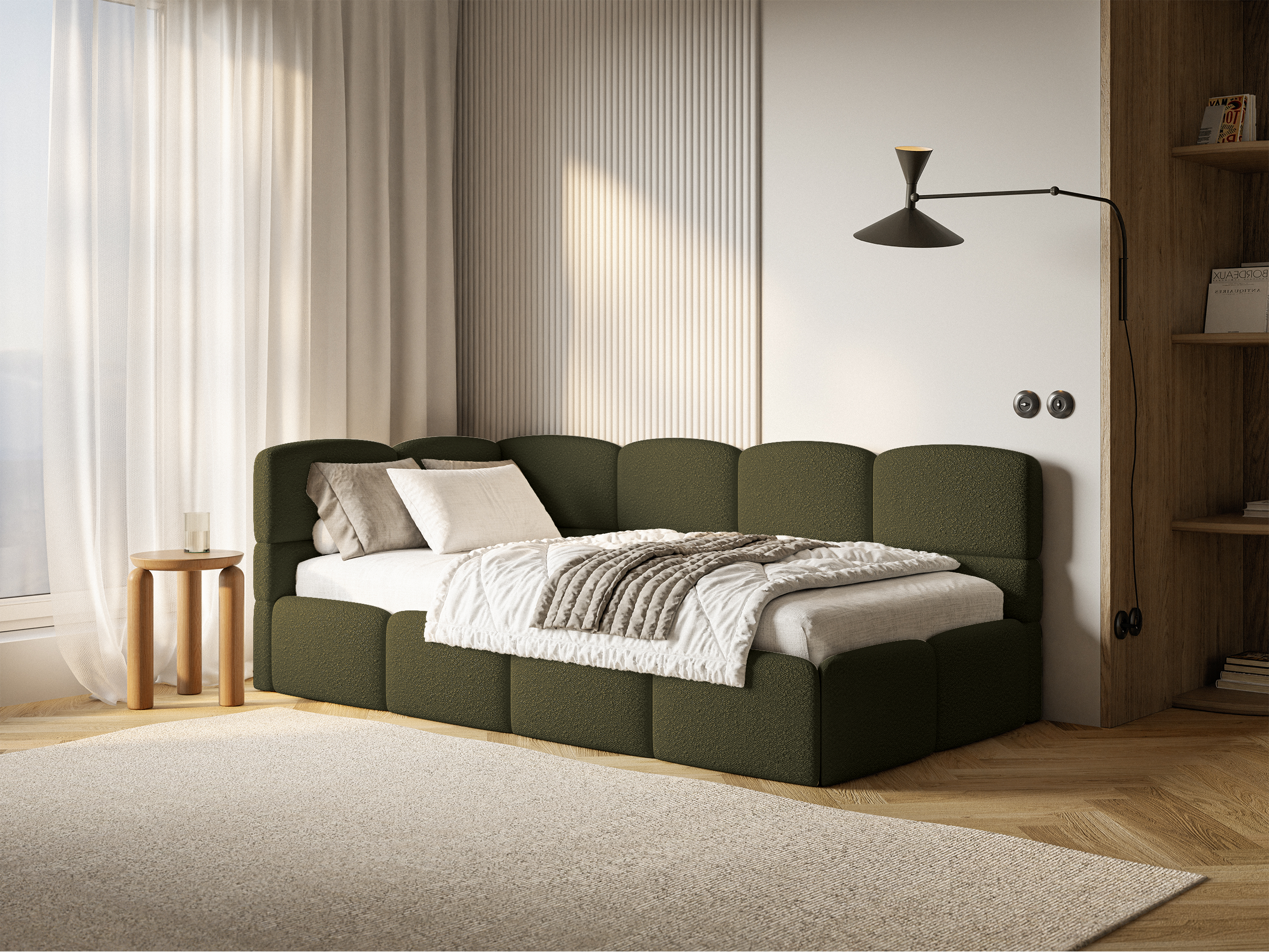 selsey-cloudy-jugendbett-90x200-cm-linksseitig-mit-stauraum-olivgr-n-boucl image 2