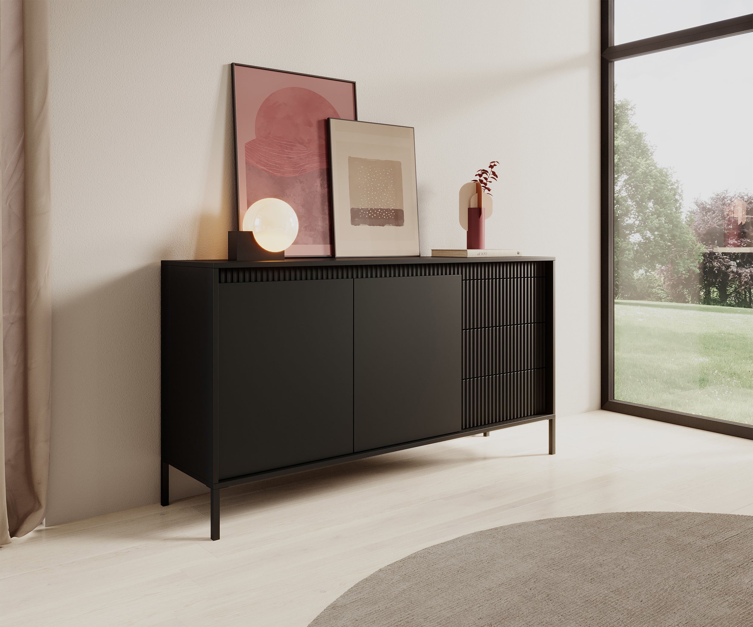 selsey-falsetto-kommode-154-cm-zweit-rig-mit-3-schubladen-gerillt-schwarz image 4