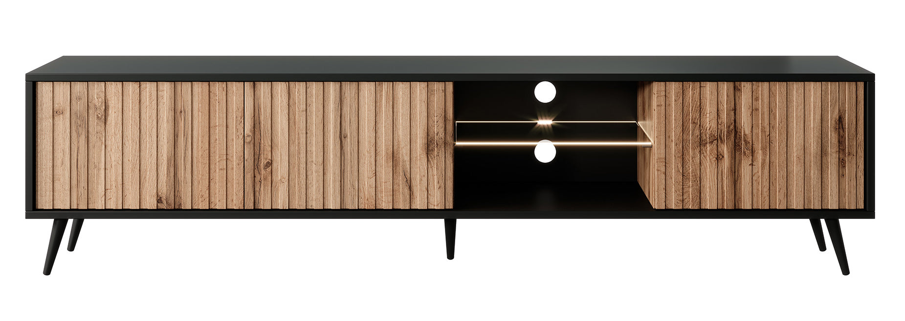 selsey-bello-tv-schrank-175-cm-schwarz-wotan-eiche-mit-lamellenfront-und-led image 5