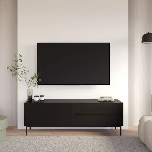selsey-olio-tv-schrank-160-cm-mit-klappe-und-zwei-schubladen-schwarz image 1