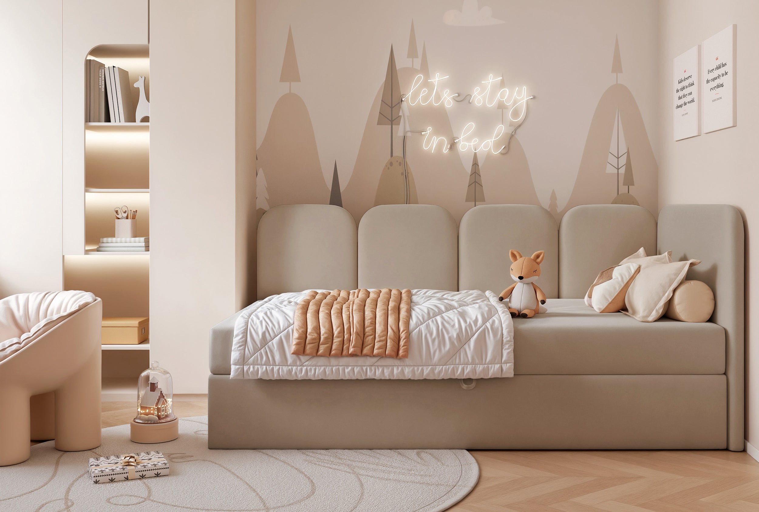 selsey-nubini-jugendbett-90x200-cm-rechts-mit-stauraum-beige-velours image 4