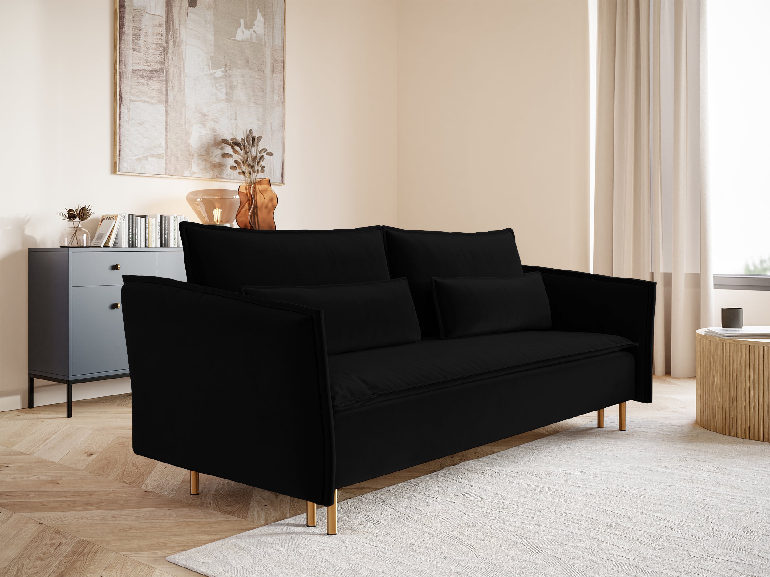 selsey-drei-sitzer-schlafsofa-ummo-mit-stauraum-schwarzer-hydrophober-samt-golde image 4