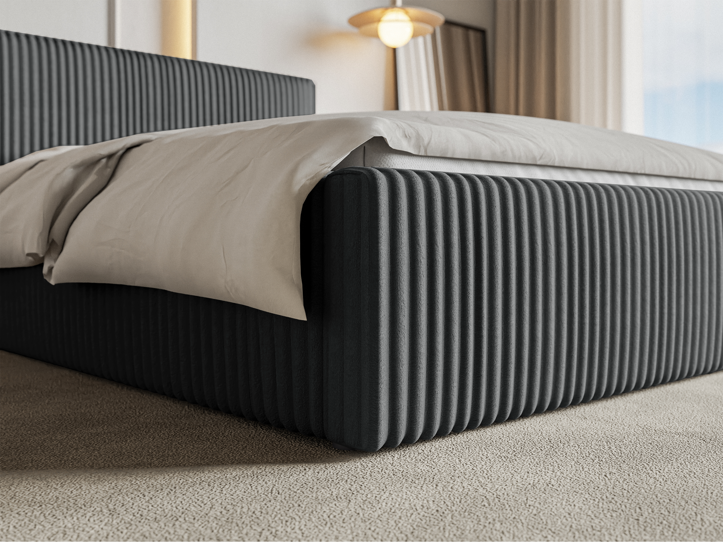 selsey-tilio-gepolstertes-bett-160x200-cm-mit-stauraum-grauer-cord-metallrahmen image 4