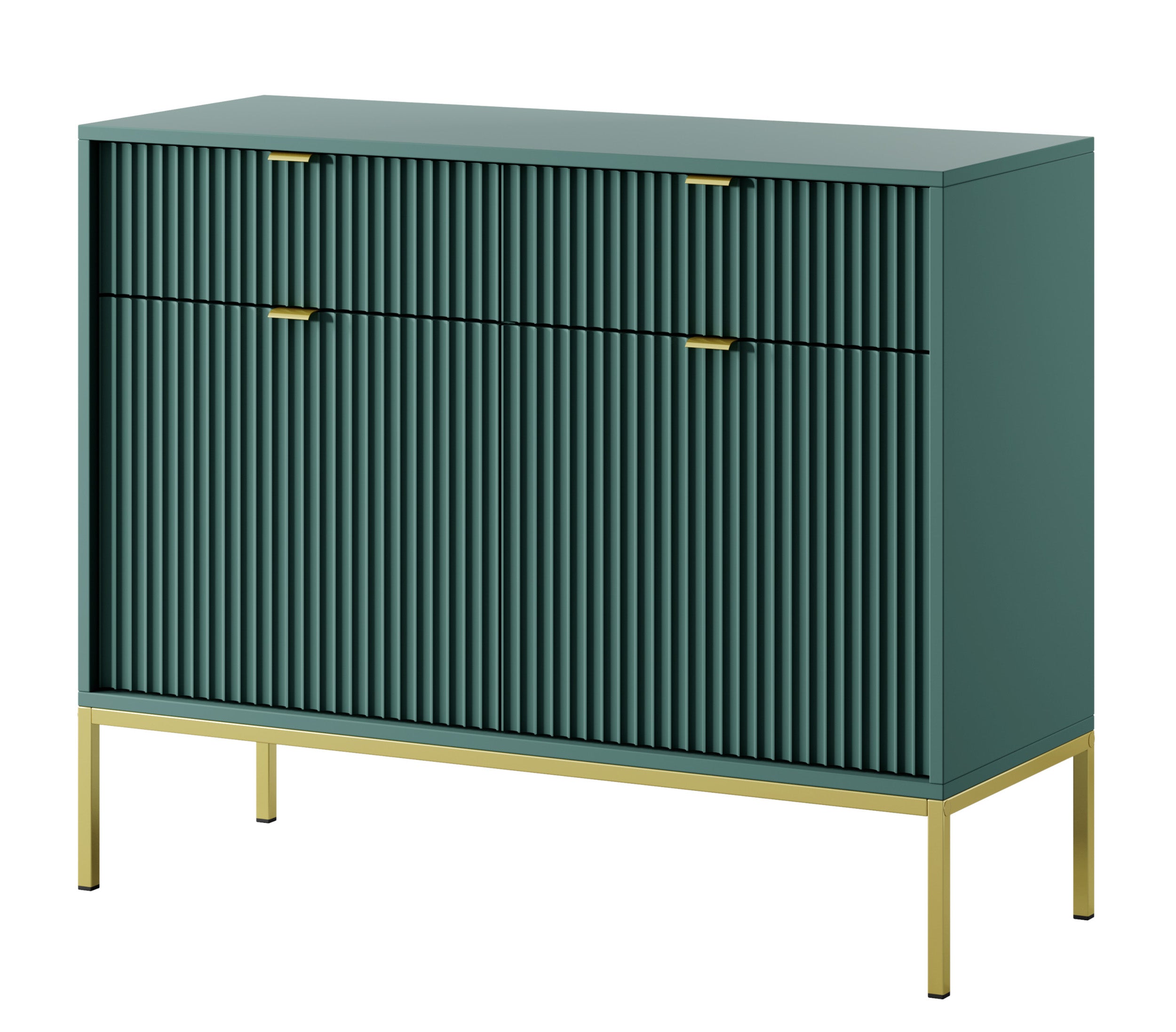 selsey-vellore-zweit-rige-kommode-104-cm-gr-n-mit-rillenfronten-und-goldgriffen image 1