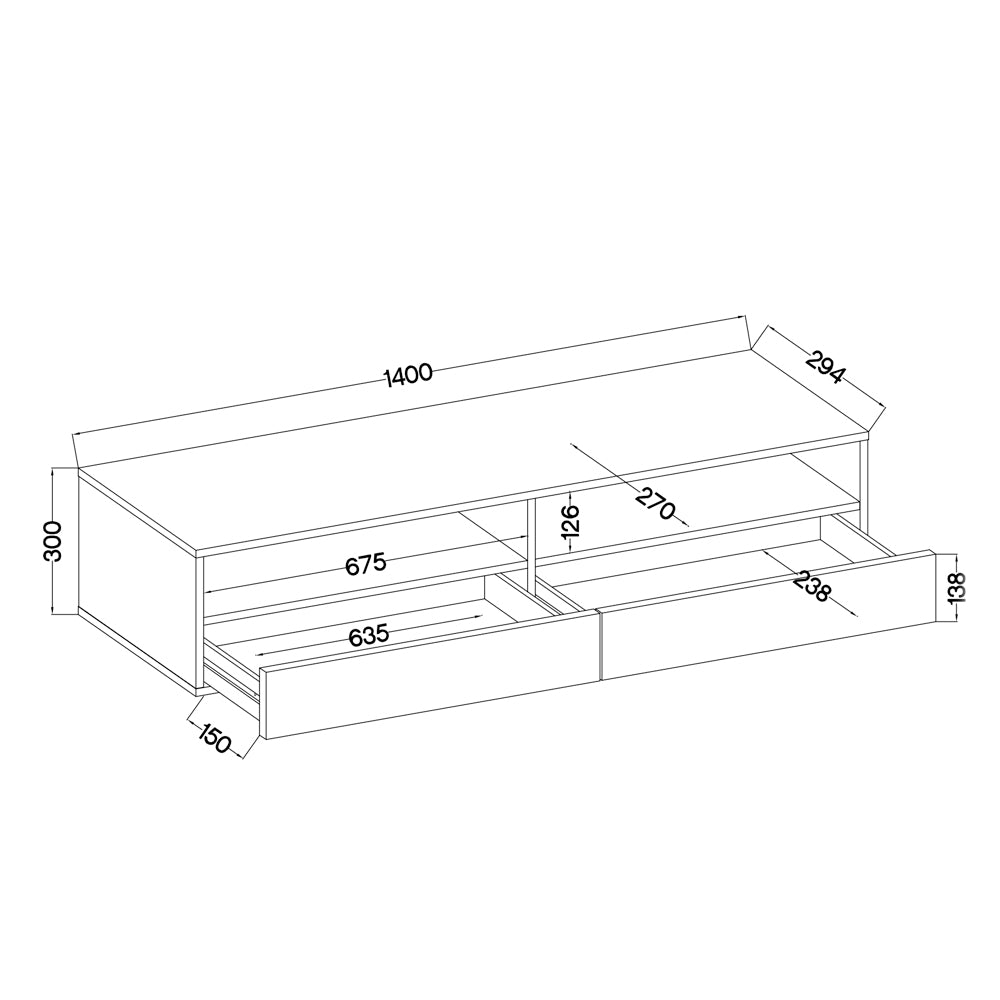 selsey-rednaw-tv-schrank-140-cm-mit-2-schubladen-und-beleuchtung-wei-matt-grau-g image 6