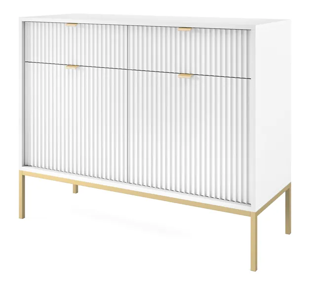selsey-vellore-zweit-rige-kommode-104-cm-wei-mit-rillenfronten-und-goldenem-gest image 1