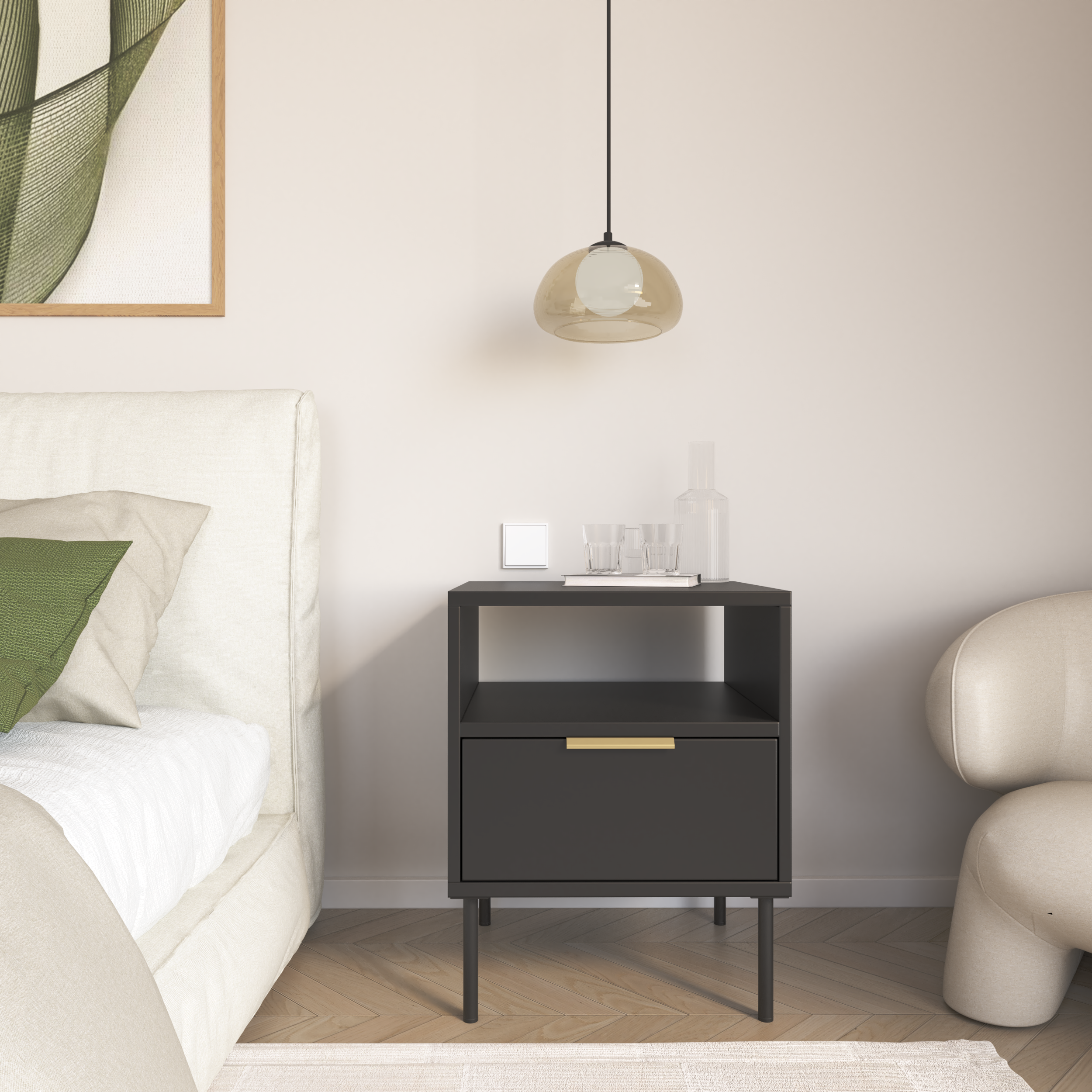 selsey-vena-nachttisch-mit-schublade-und-fach-45-cm-schwarz image 2