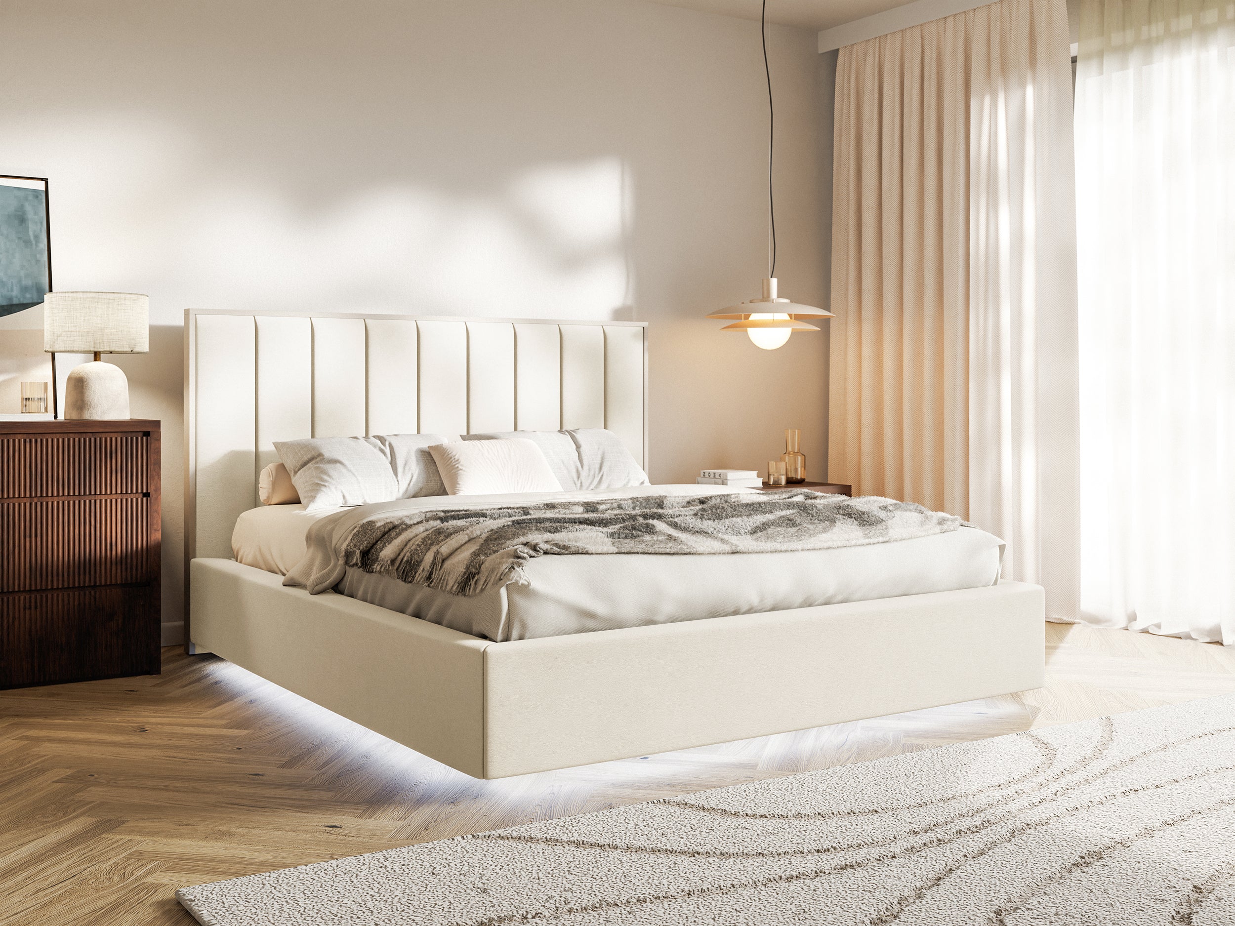 selsey-togents-gepolstertes-bett-160x200-cm-mit-led-beleuchtung-cremefarbener-ve image 2