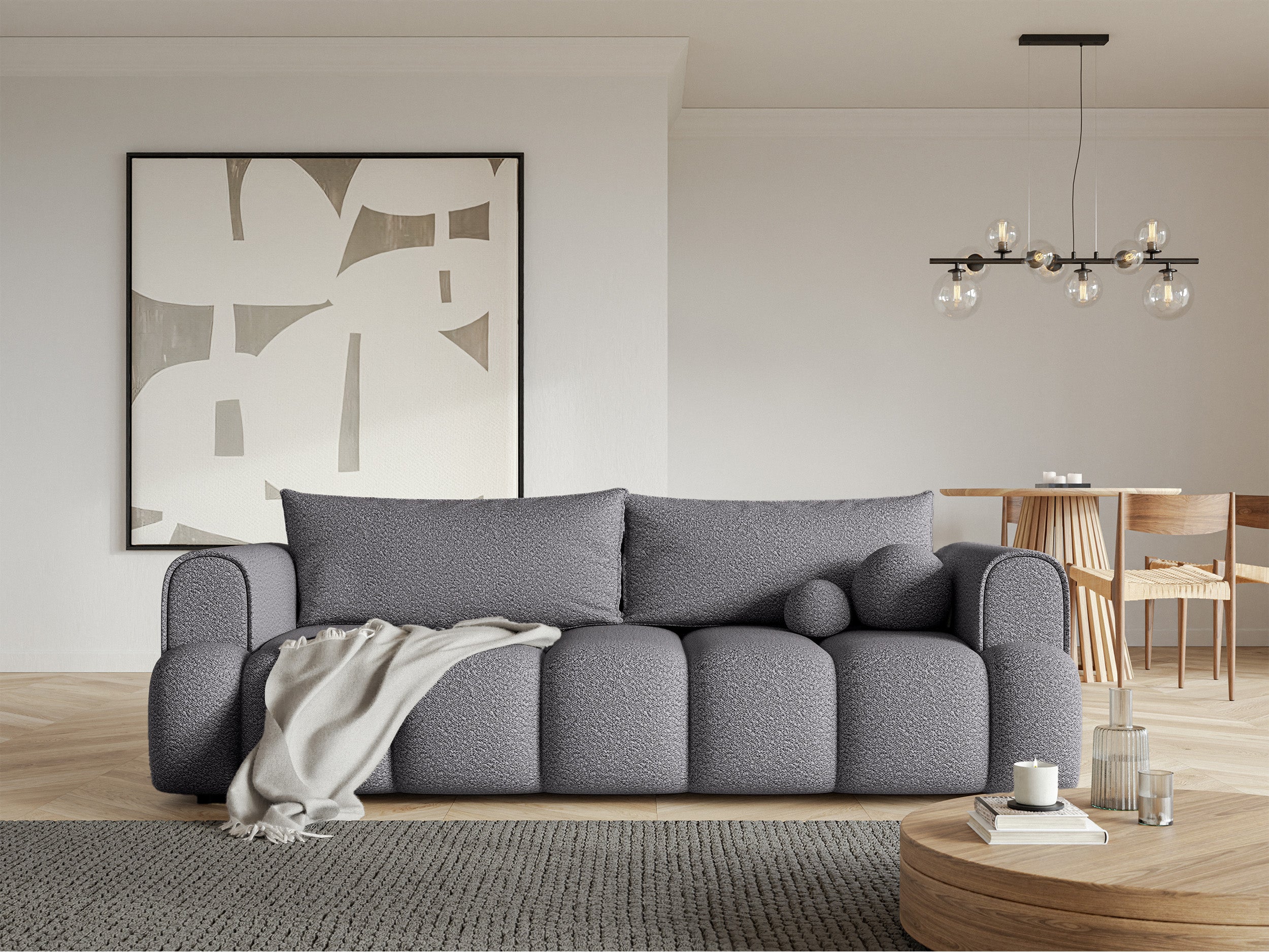 selsey-dandelino-dreisitziges-sofa-mit-schlaffunktion-grauer-boucl-stoff image 2