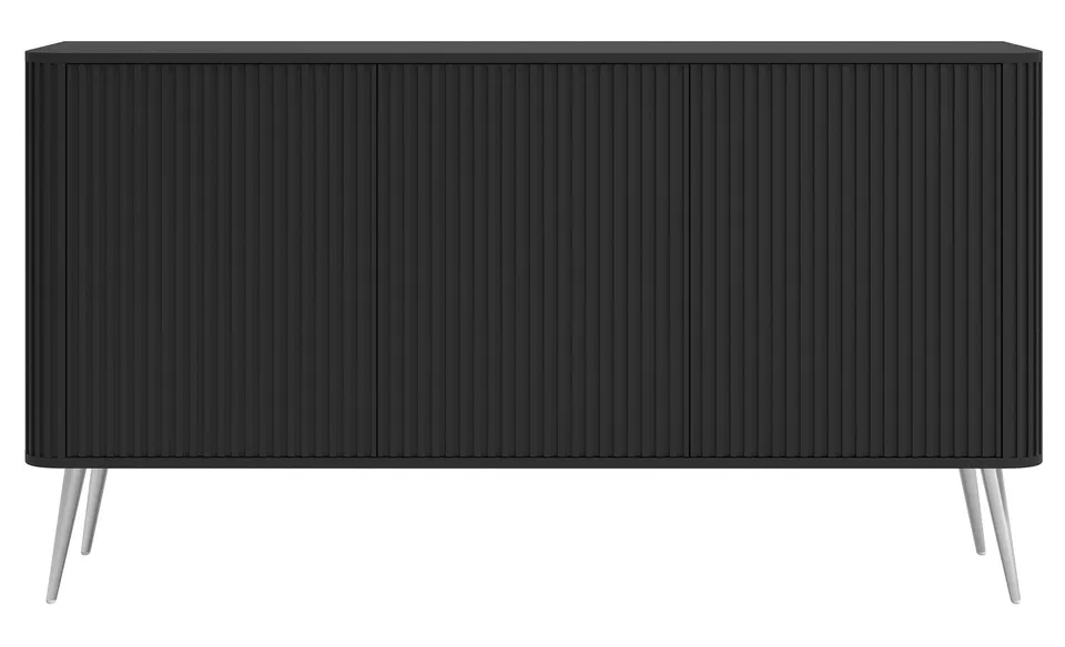 selsey-ovarlo-kommode-mit-3-t-ren-163-cm-schwarz-mit-silbernen-beinen image 1