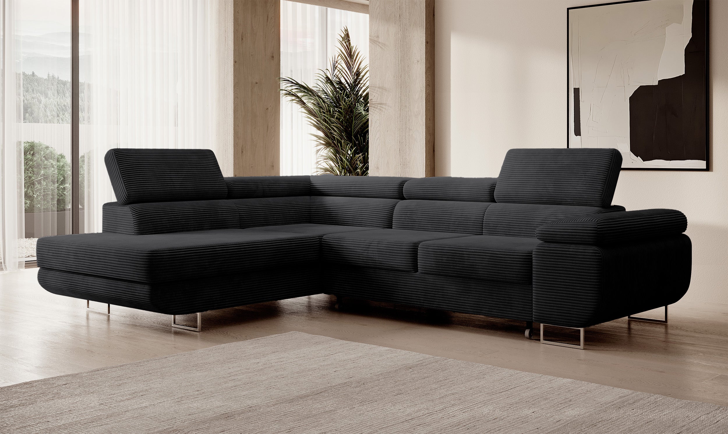 selsey-stevil-ecksofa-mit-schlaffunktion-l-form-links-schwarzer-cord-mit-staurau image 2