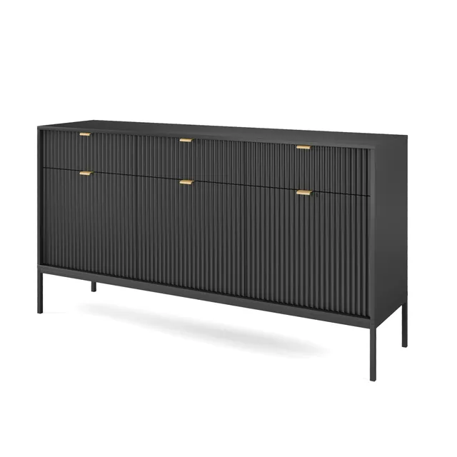 selsey-vellore-dreht-r-kommode-154-cm-schwarz-mit-rillenfronten-goldgriffe image 1