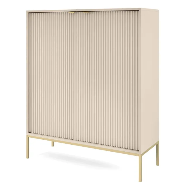 selsey-hohe-kommode-vellore-beige-mit-rillenfronten-und-goldenem-gestell image 1