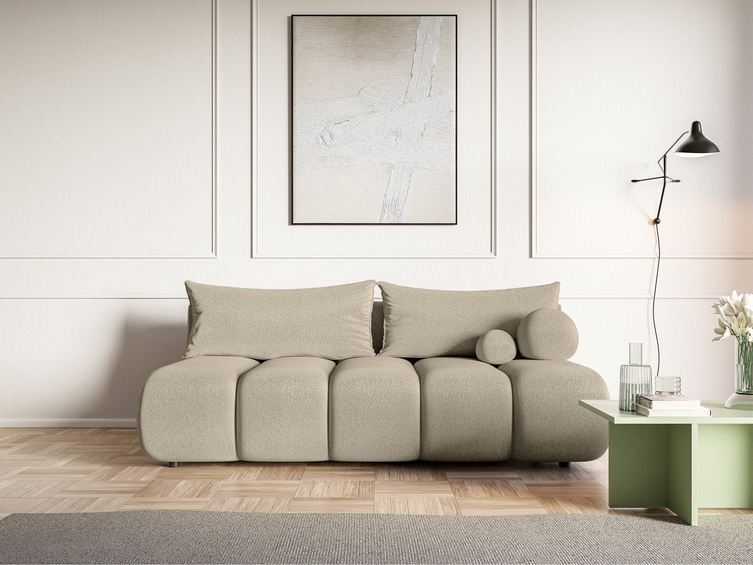 selsey-sofa-dandelino-mini-dreisitzig-mit-schlaffunktion-hellbeige-chenille image 2