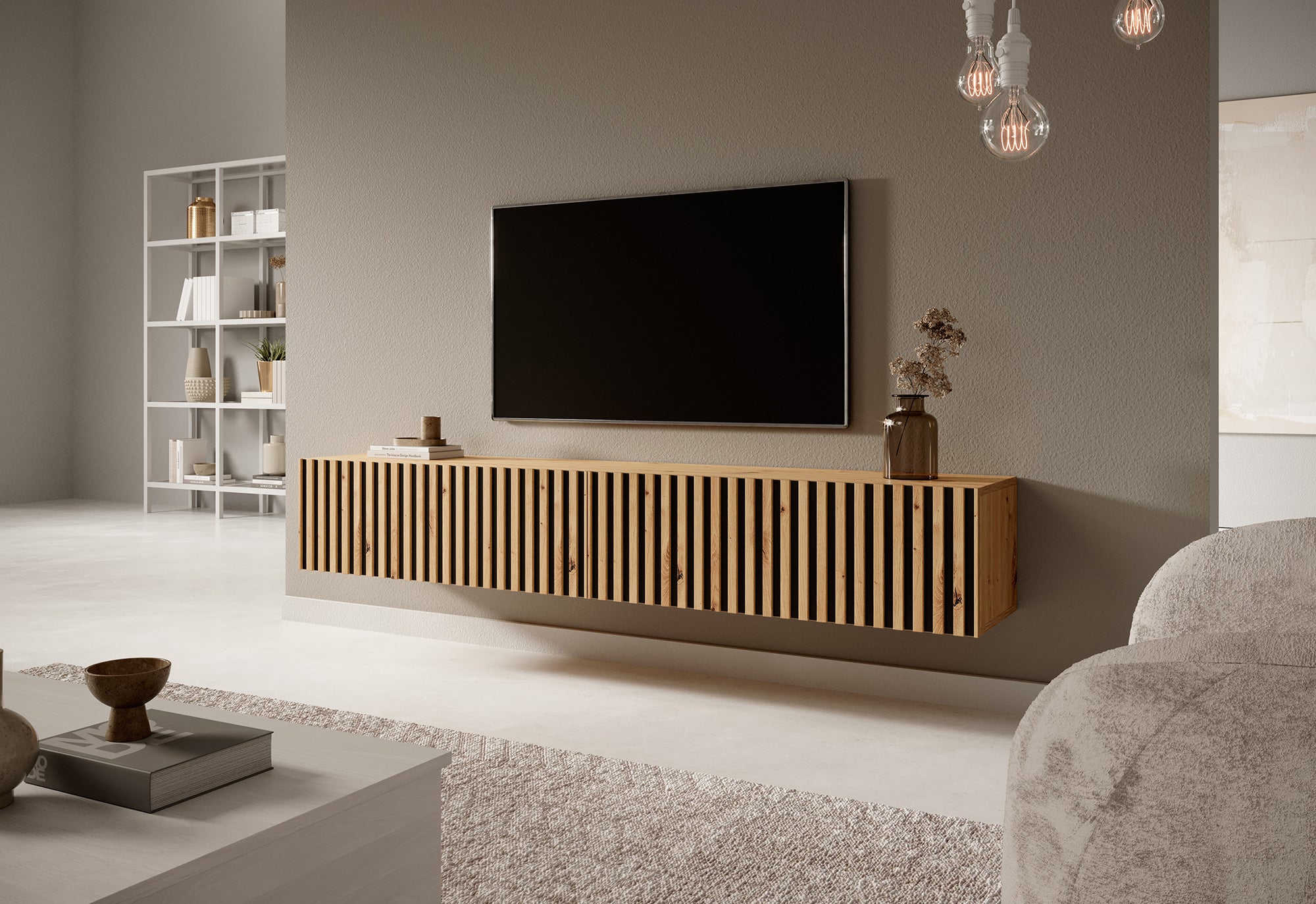 selsey-telire-tv-schrank-175-cm-artisan-eiche-lamellen-schwarze-eins-tze image 2